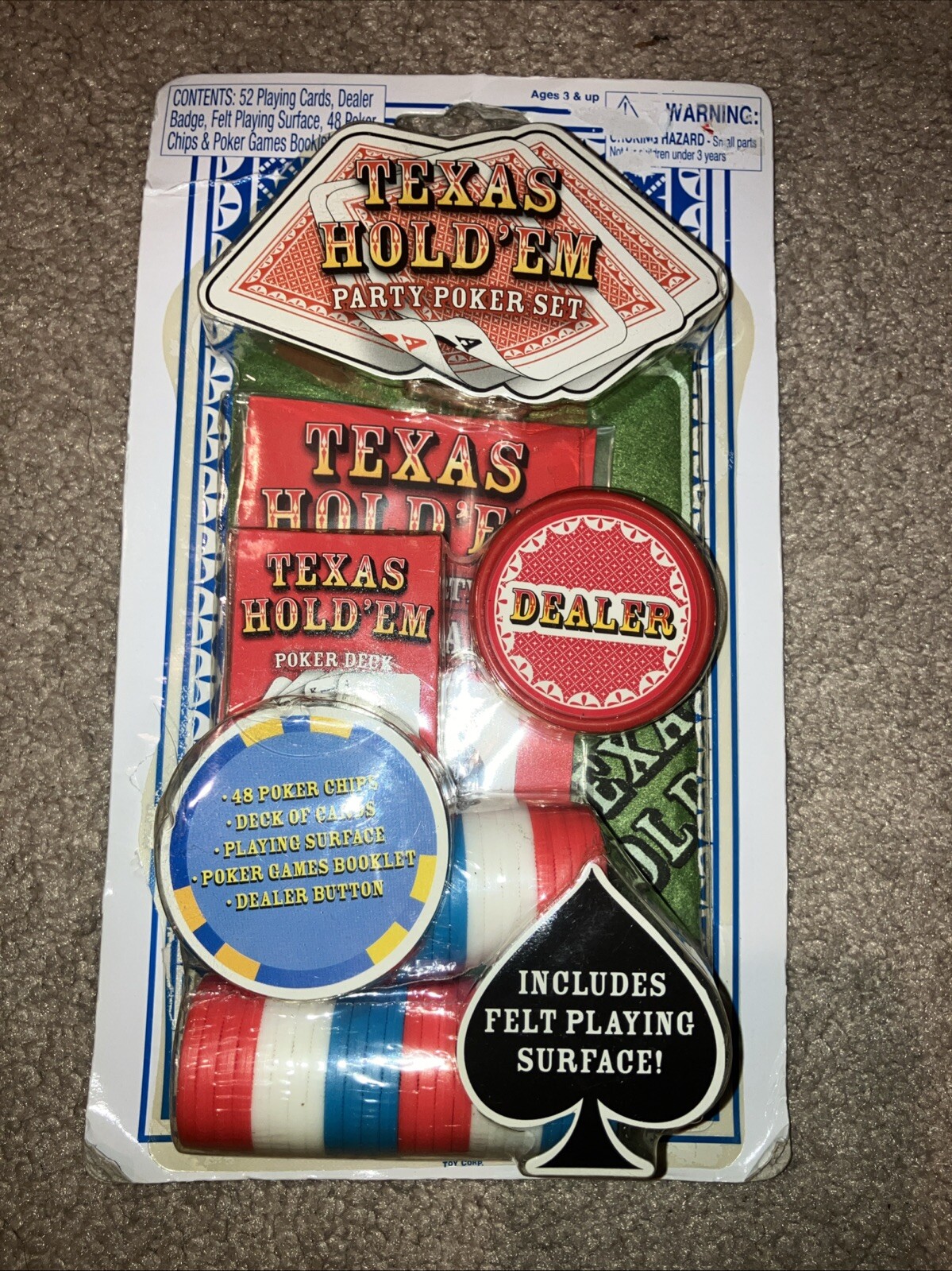 Vintage Texas Hold'em Party Poker Set Tara Toy Corp Cards Chips NOS