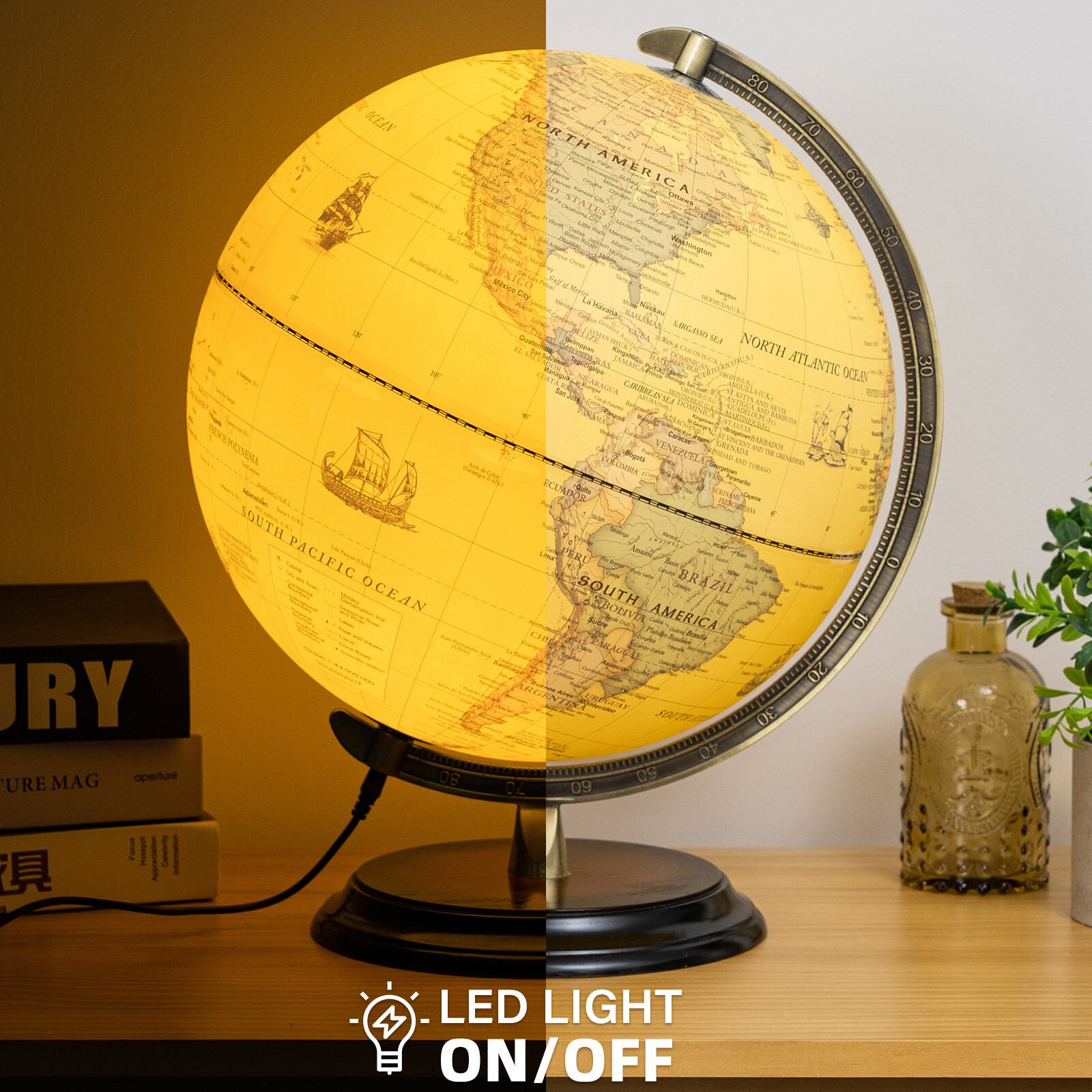 12'' Illuminated LED World Globe 720° Rotating Education Cartography Map Light