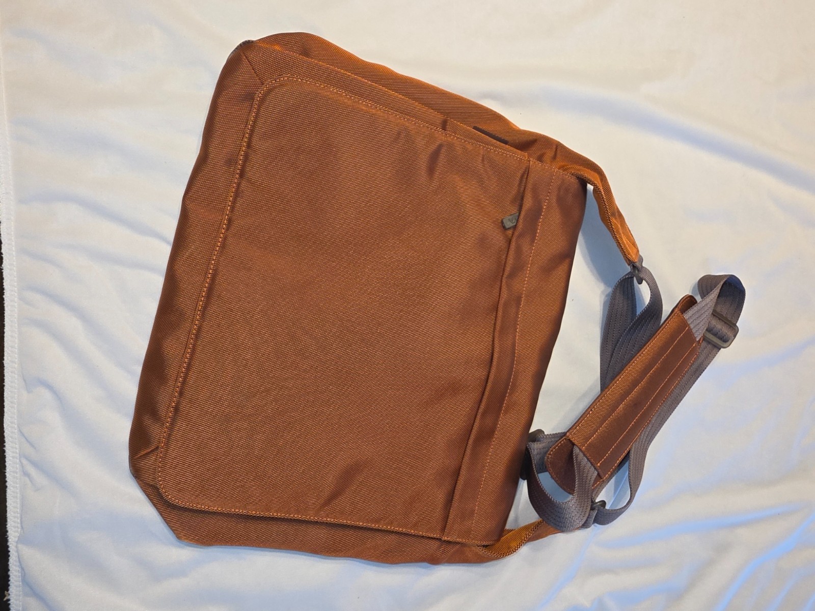 Burnt Orange Laptop Bag Padded Shoulder Strap Hook Loop Flap Closure Messenger