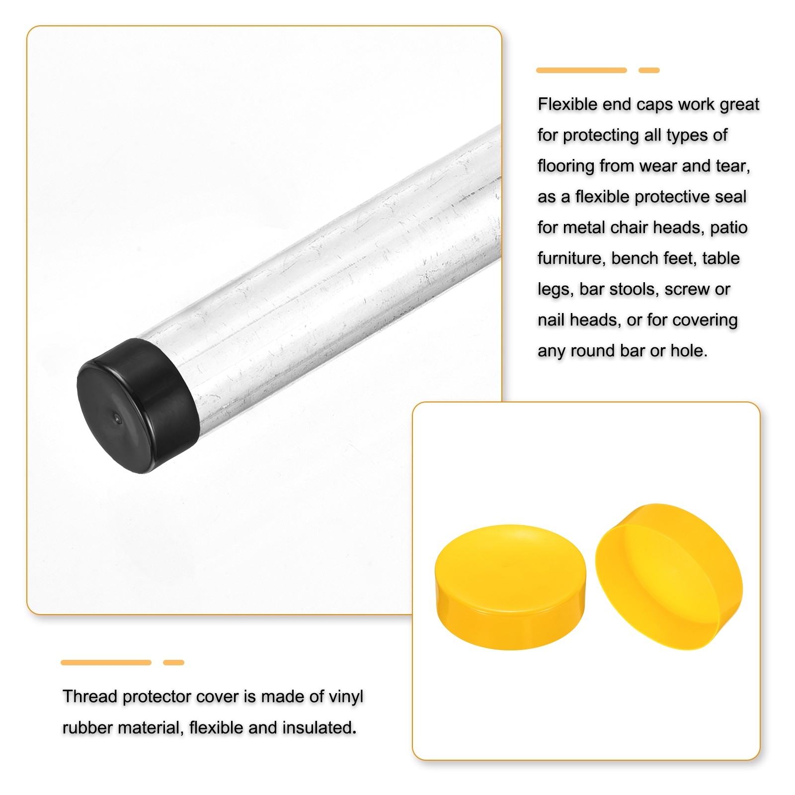 Yellow 180mm Rubber End Caps Round Vinyl Plug Insert Rubber Flexible