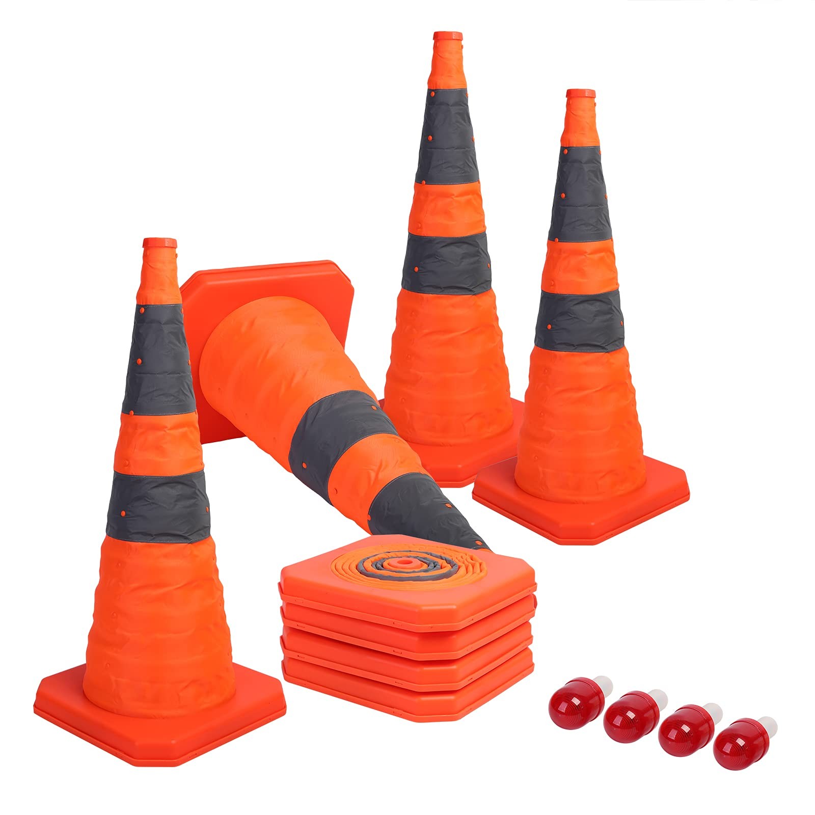 Sunnyglade [4-Pack] 28 inch Collapsible Traffic Cones with LED Light Multi Purpo