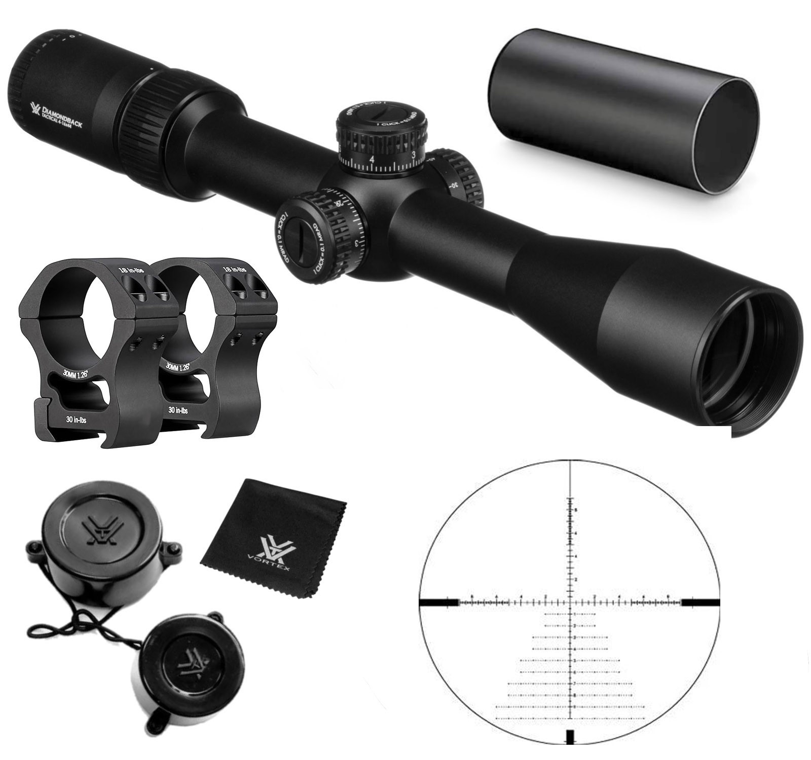 Vortex 4-16x44FFP EBR-2C MOA Reticle Rifle Scope With PR30-H Rings DBK- 10026