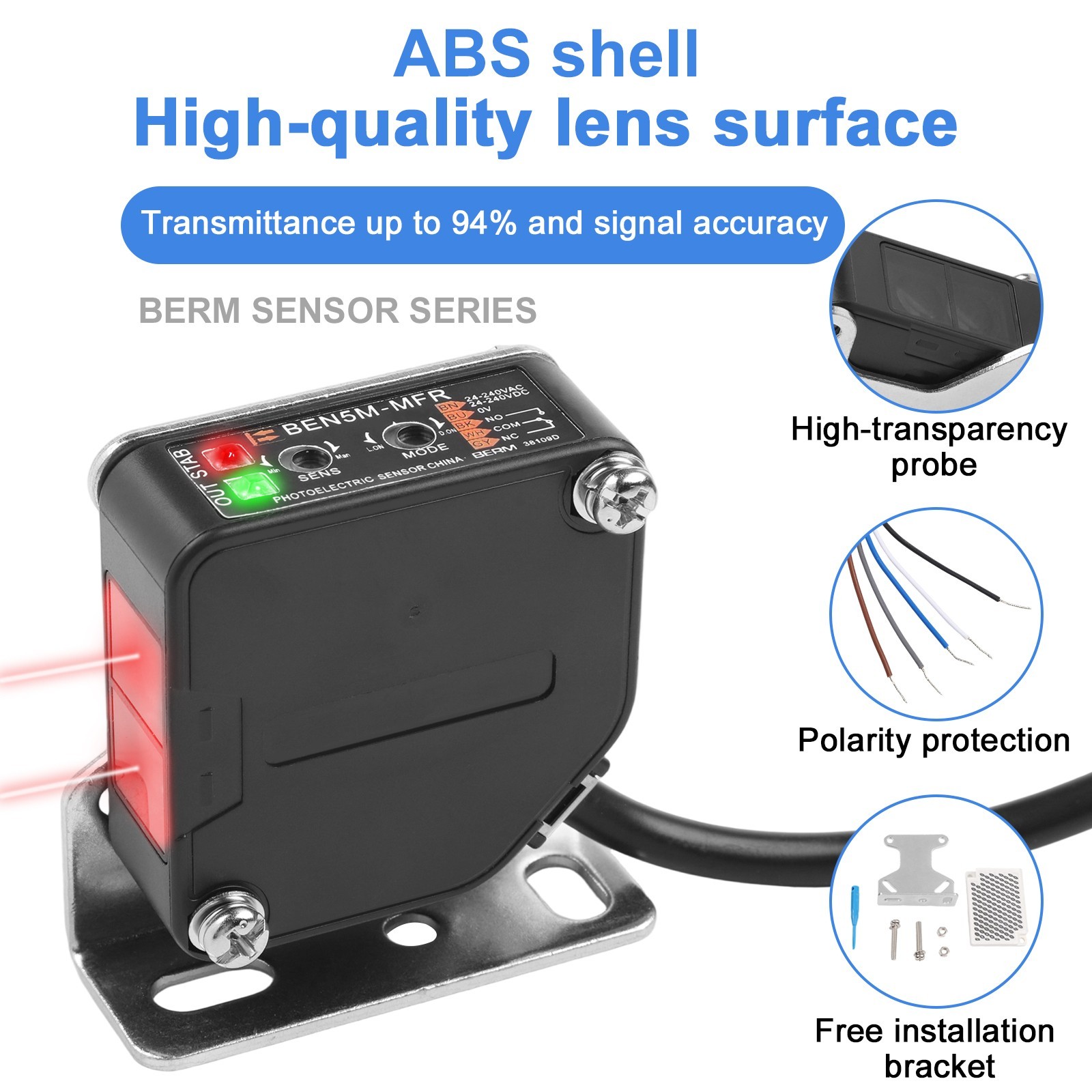 Photoelectric Beam Sensor Switch with Reflective Panel and Mounting Bracket