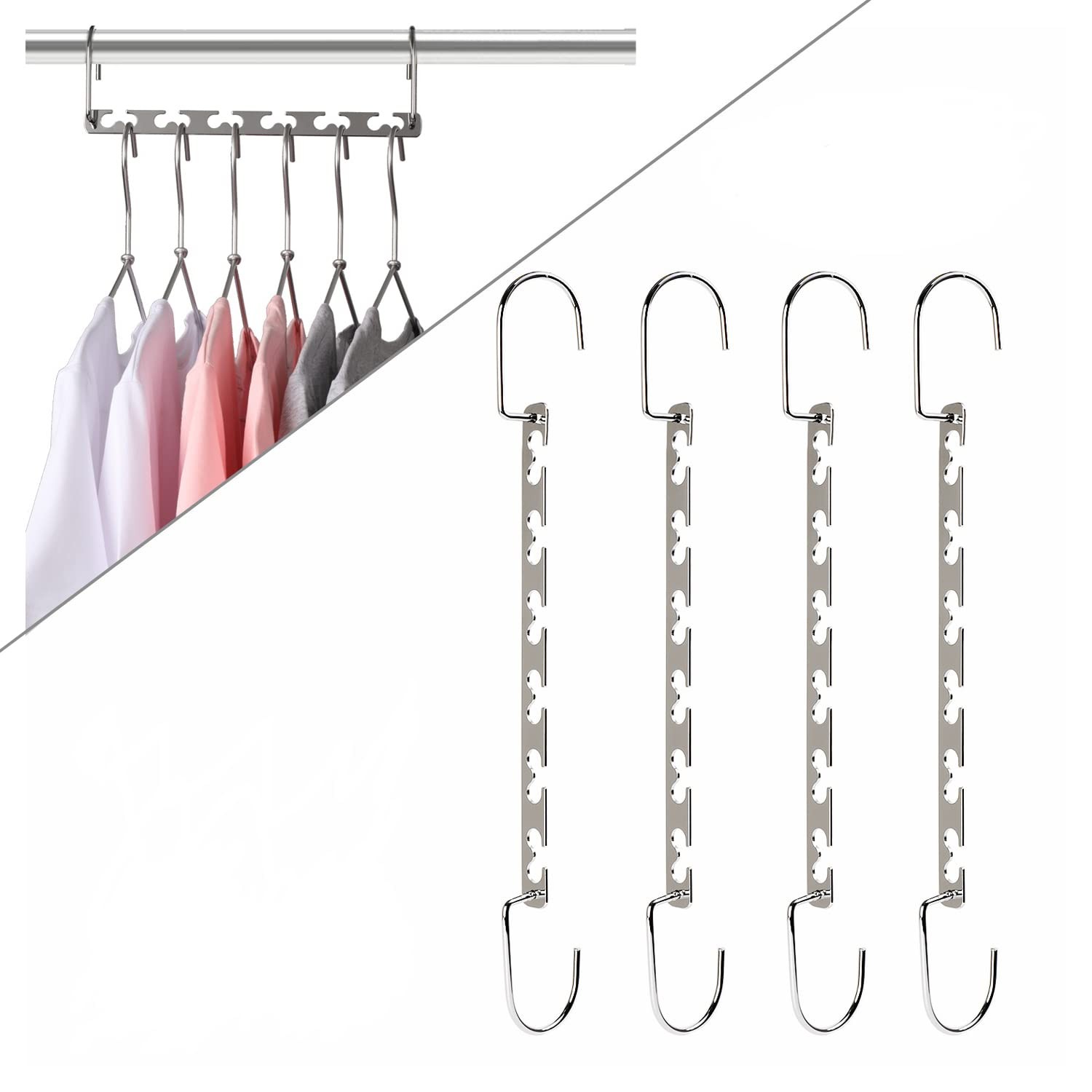 Magicool 8 Pack Metal Magic Cascading Hanger Space Saving Hangers Closet Orga...