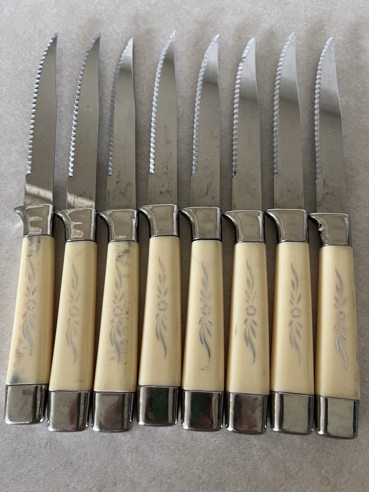 (8) Vtg Regent Sheffield Stainless Steel Steak Knives - Desert Flower Series