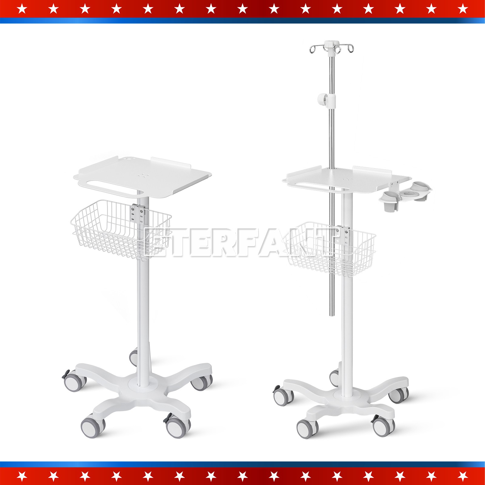 Mobile Cart for Ultrasound Imaging Scanner Medical Trolley Cart with Basket