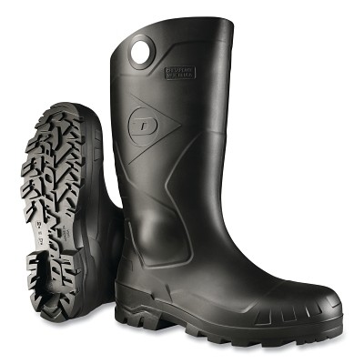 Chesapeake Rubber Boots, Steel Toe, Unisex 14, 16 in Boot, PVC, Black Dunlop