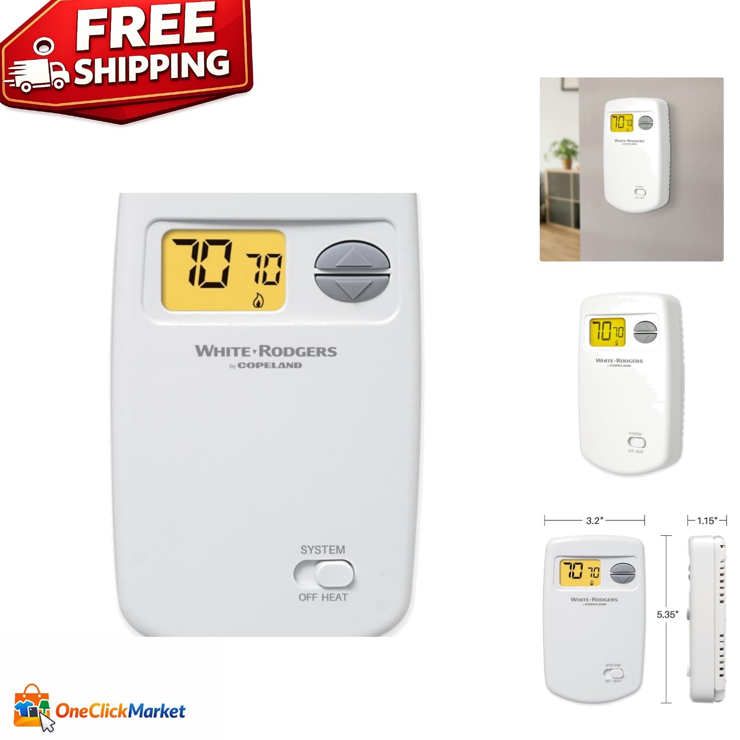Emerson 1E78-140 Digital Non-Programmable Thermostat for Single-Stage Systems