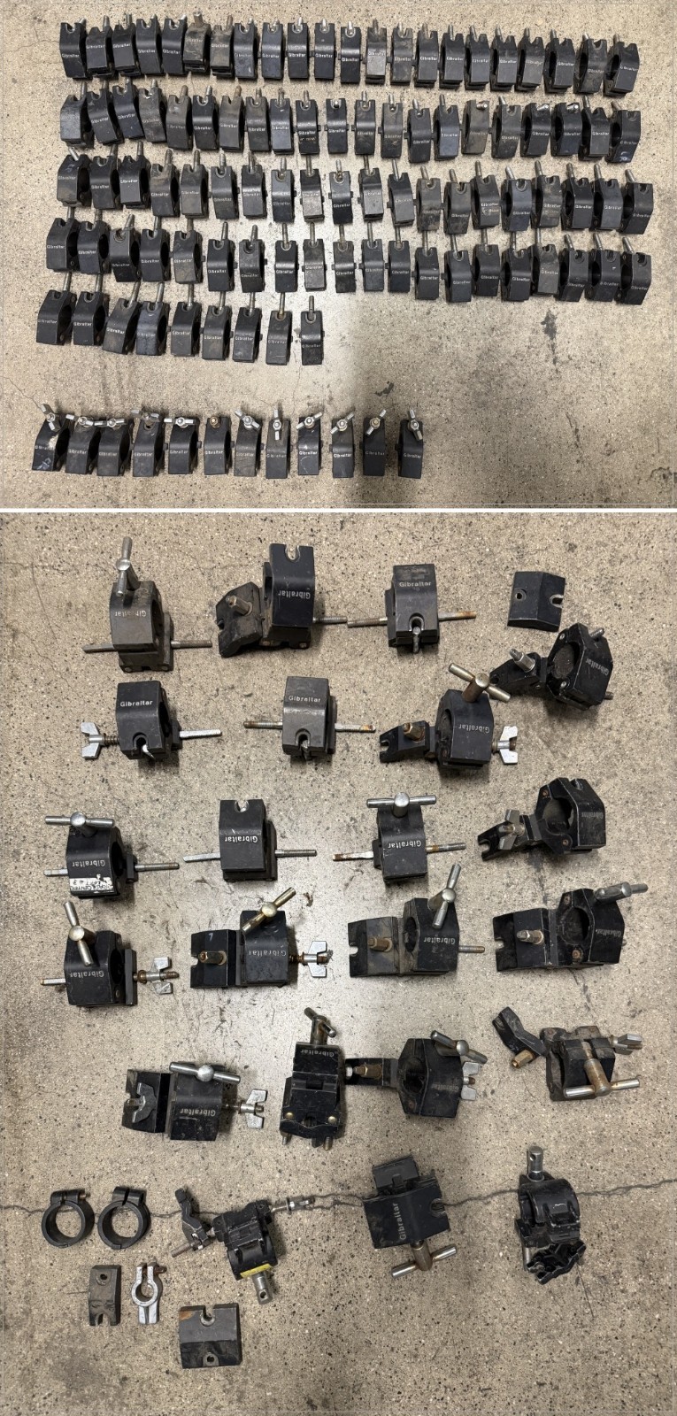 Large Lot Gibraltar Drum Rack Clamps - Many Missing Wing Nuts - Great Project/Pa