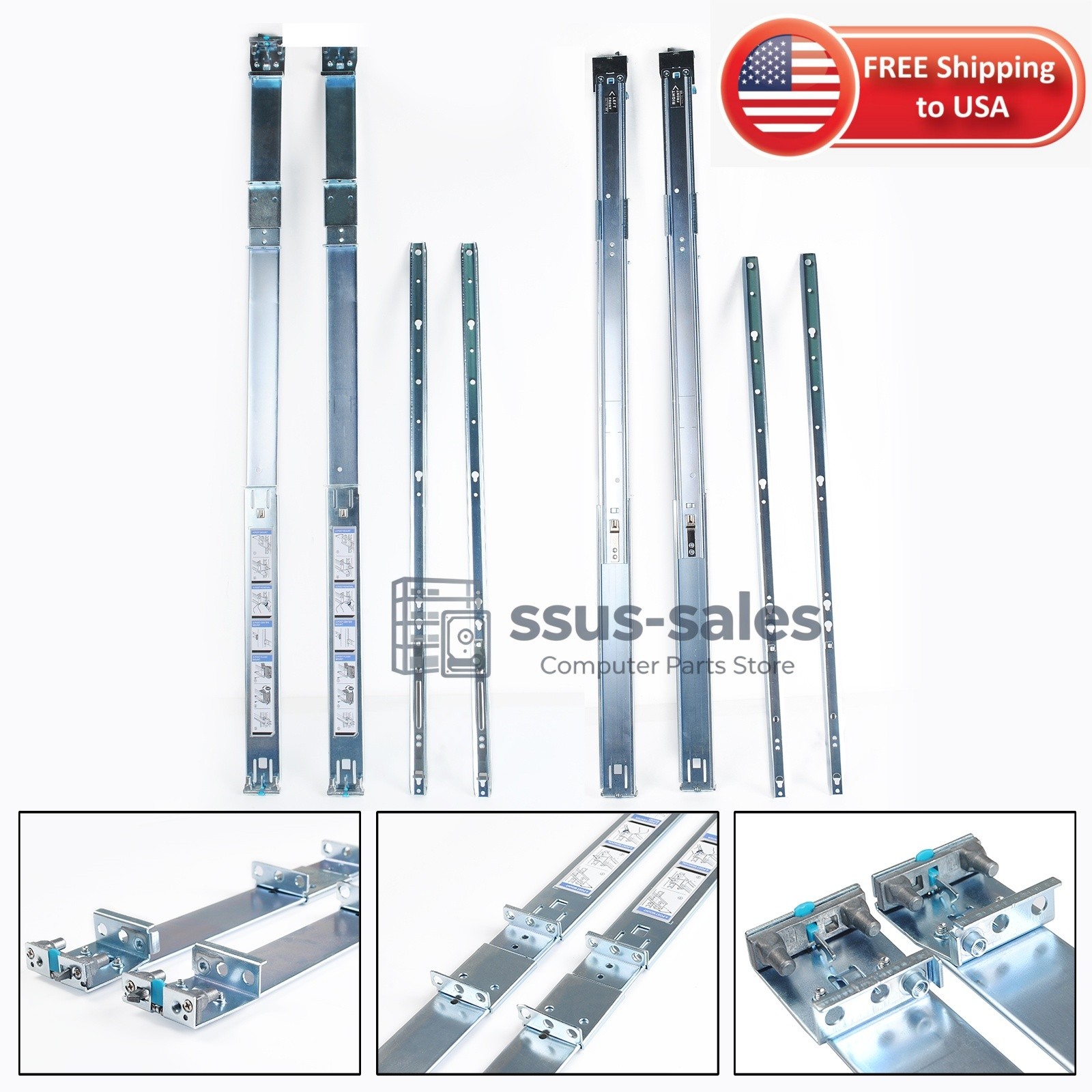 053D7M 1U Static Server Ready Rails For Dell R330 R440 R630 Rack Mount Rail Kit