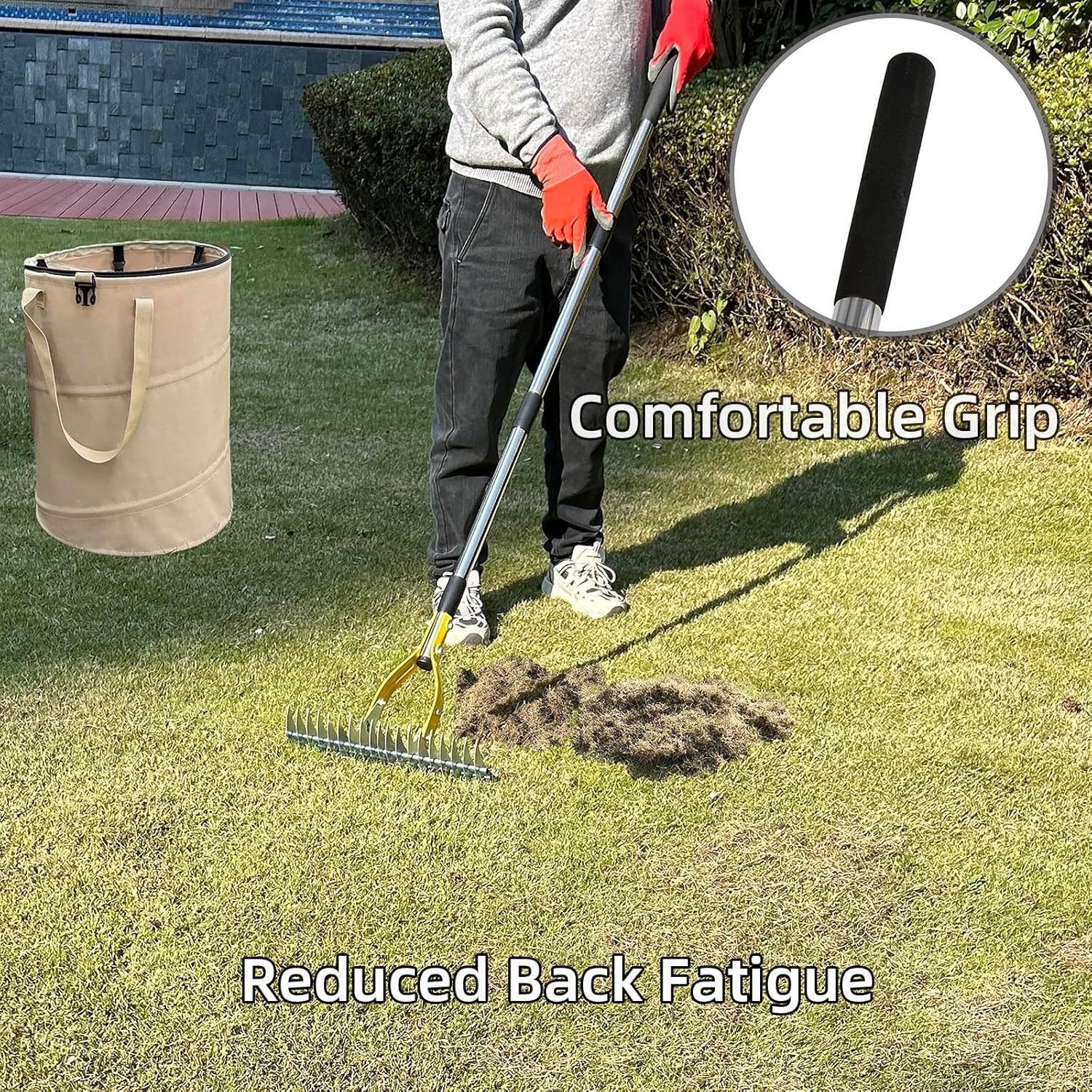 Thatch Rake 15 Inch Wide Efficient Dethatcher Rake for Cleaning Dead Grass