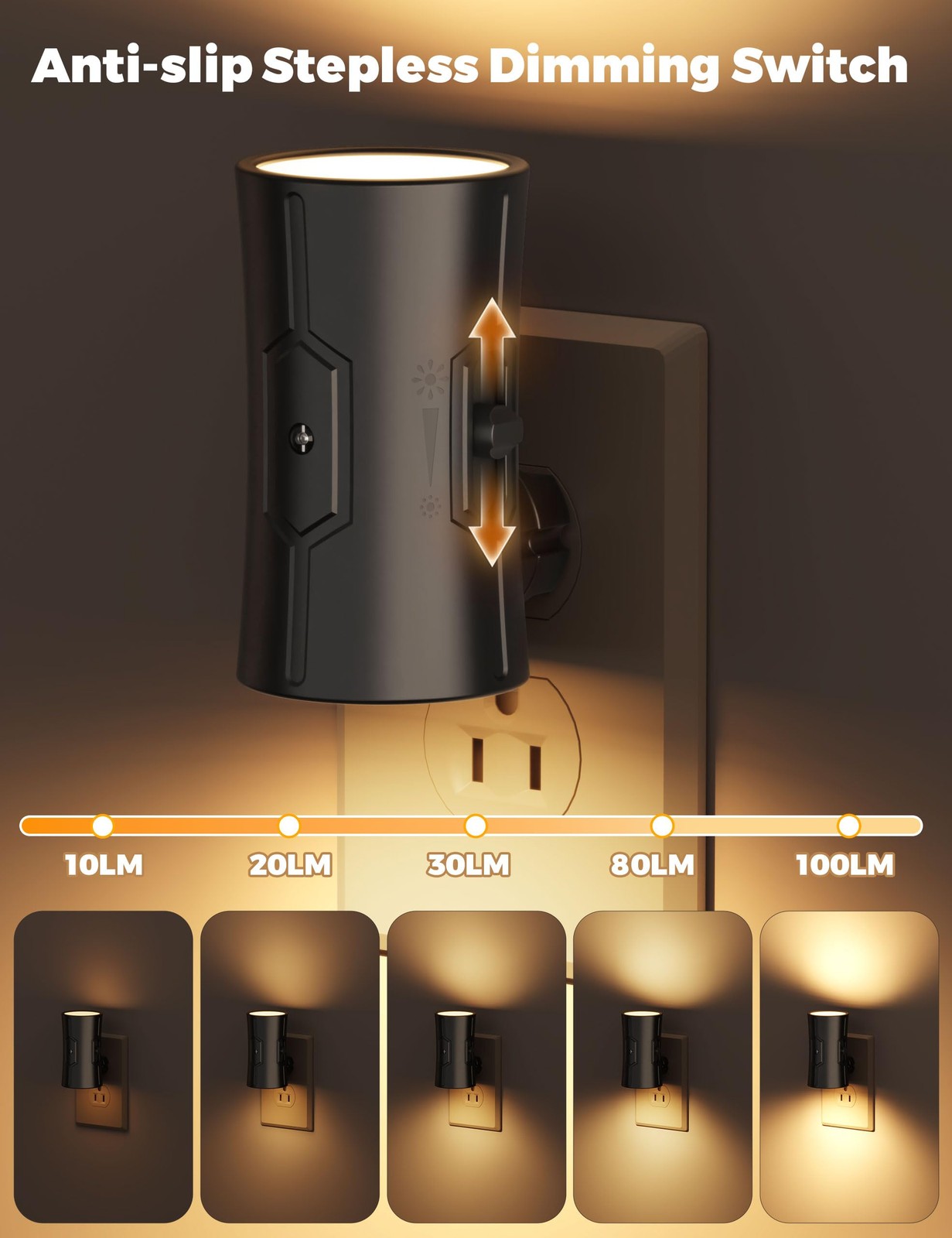 fesnne Night Light, 2-Pack Dimmable Plug-in 2 Pack-Black body, Warm White