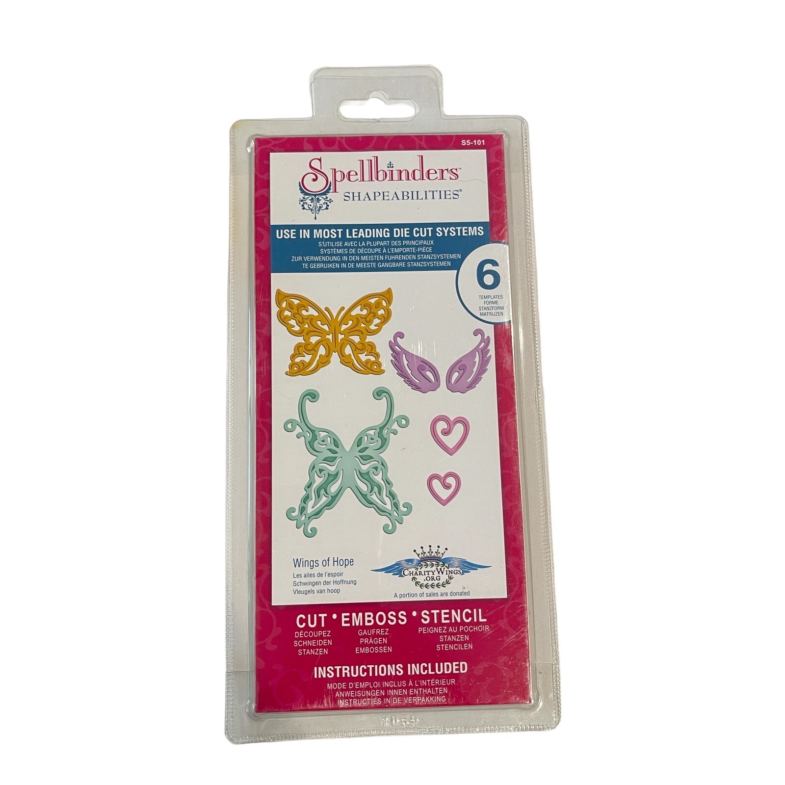 Spellbinders Shapeabilities Dies S5-101 Wings of Hope 6 Templates NIP