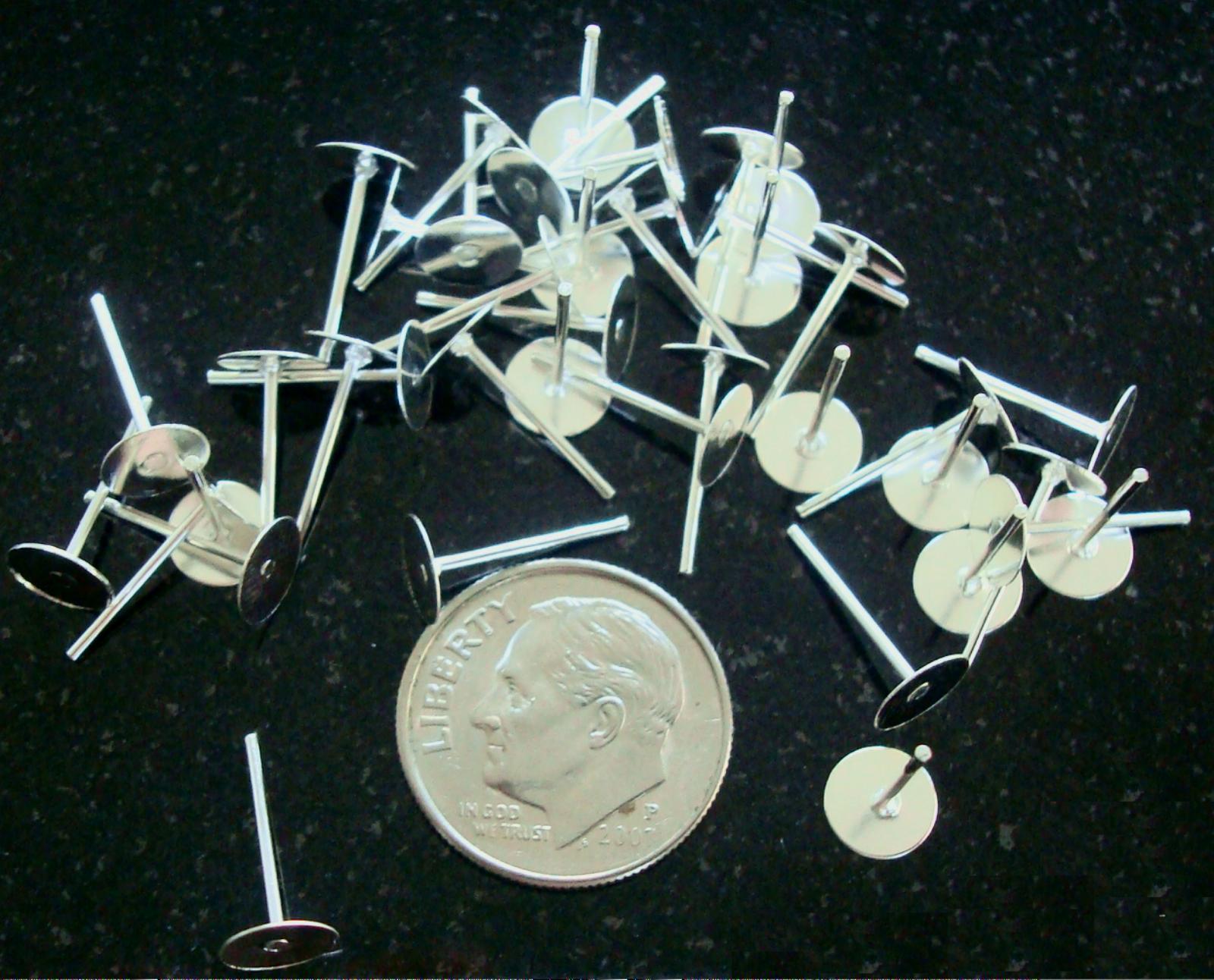 Earring posts 6mm silver pl metal pads  pierced findings 40pcs. fpe028