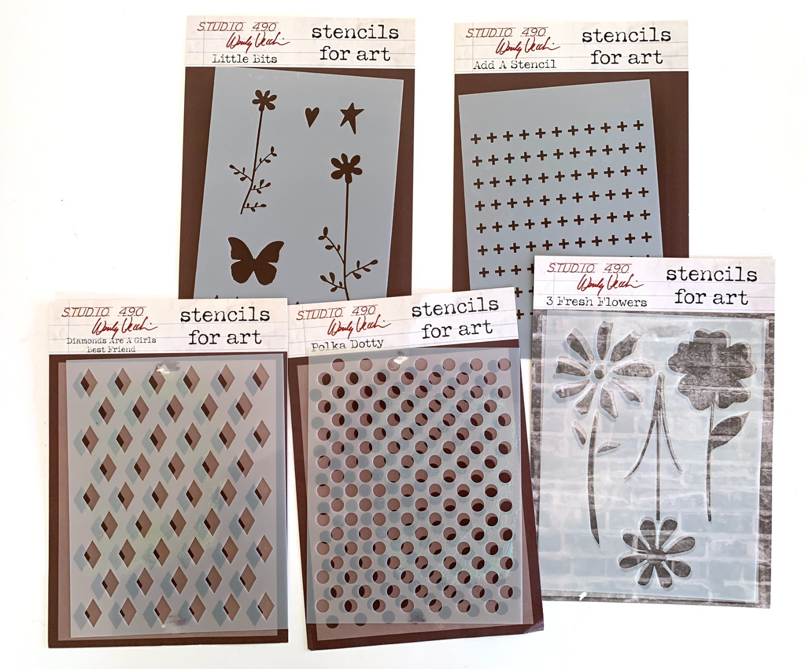 Lot of 5 Studio 490 Wendy Vecchi Stencils Dots Diamonds Floral