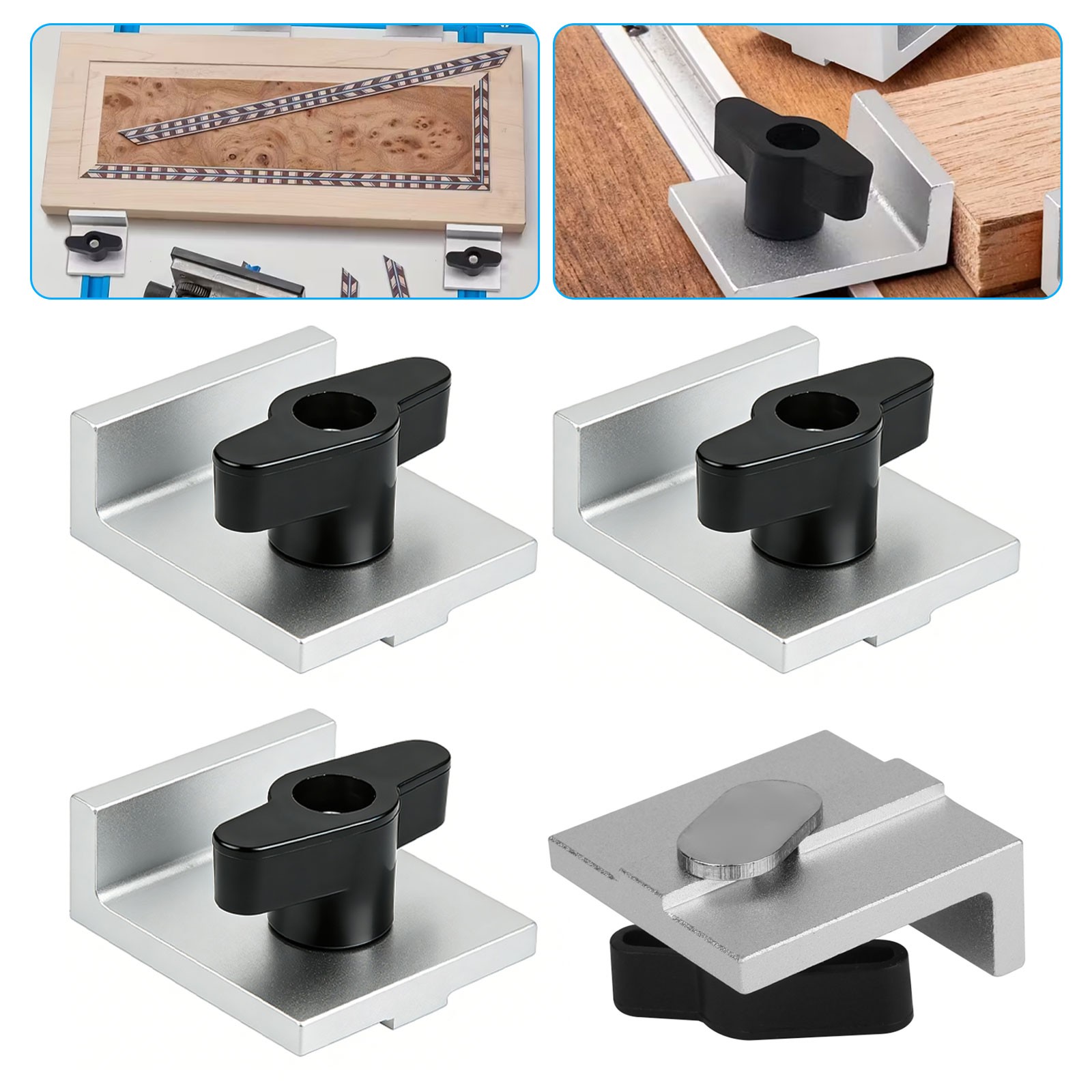 4x T-Track Short Stop Blocks w/ Knobs & Bolts for Woodworking Router Table Fence