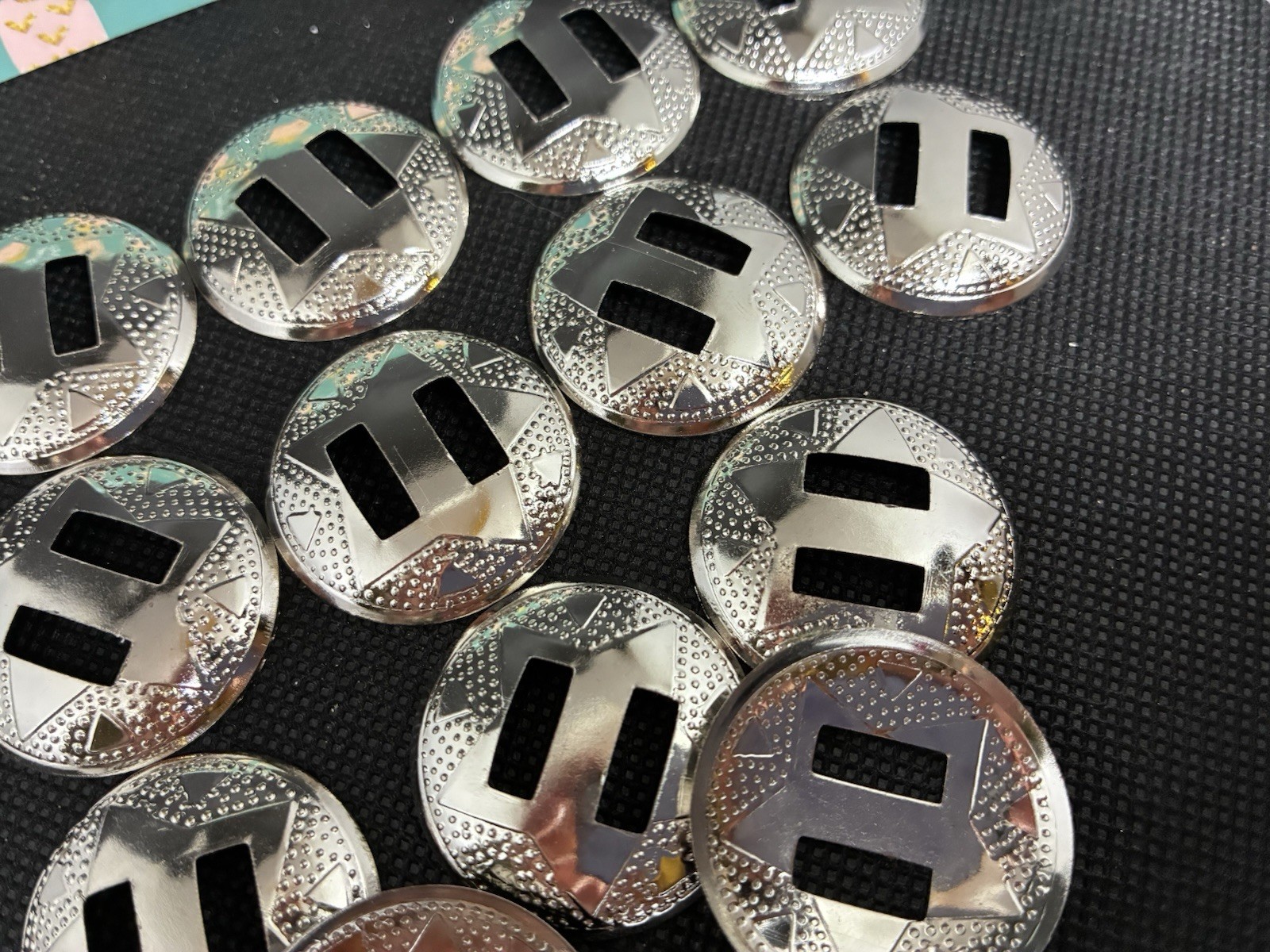 conchos lot 20. Bright Silvery. I Believe By Tandy Leather. Double Slots.