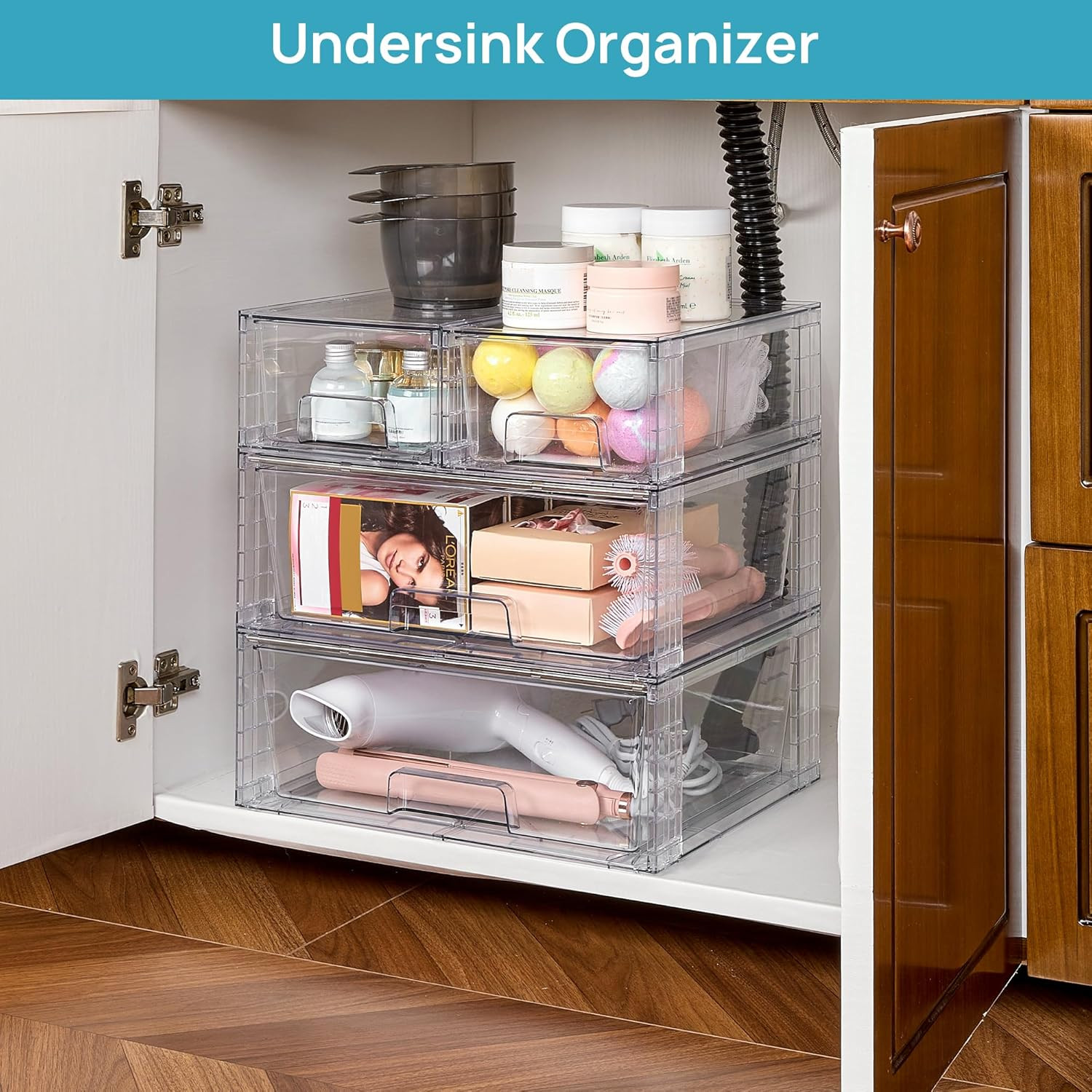 3 Pack Stackable Storage Drawers, Easily Assemble Acrylic Bathroom Undersink ...