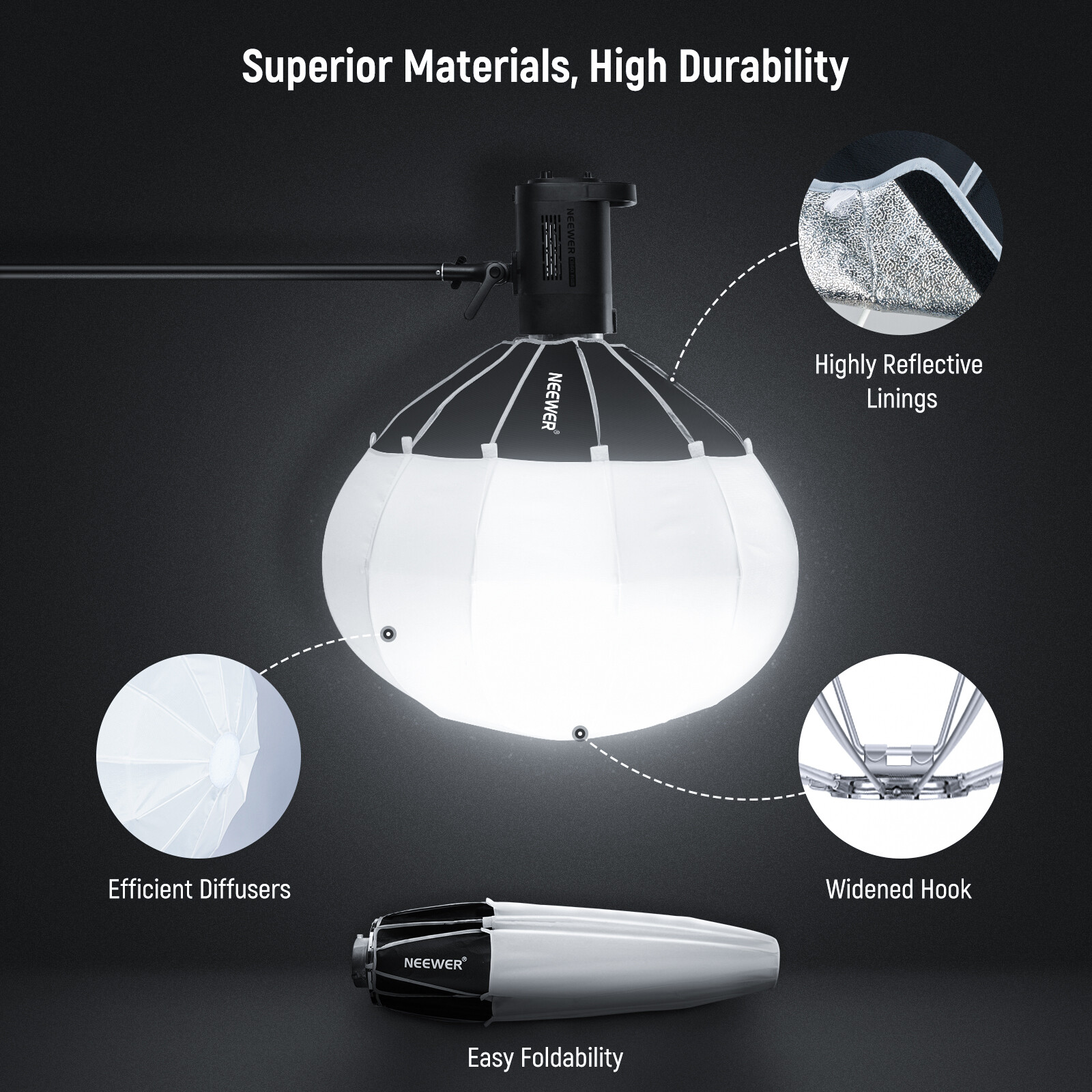 65cm Lantern Softbox One Step Quick Release， Light Diffuser with Skirt