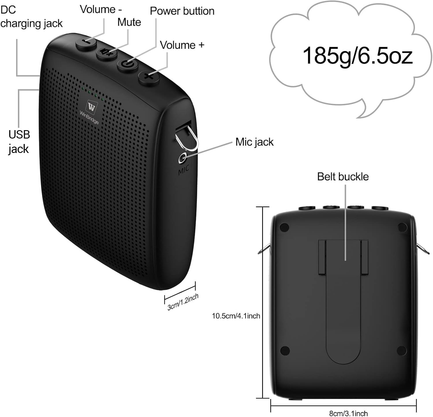 WinBridge Voice Amplifier with Bluetooth, Portable Speaker and Microphone Set...