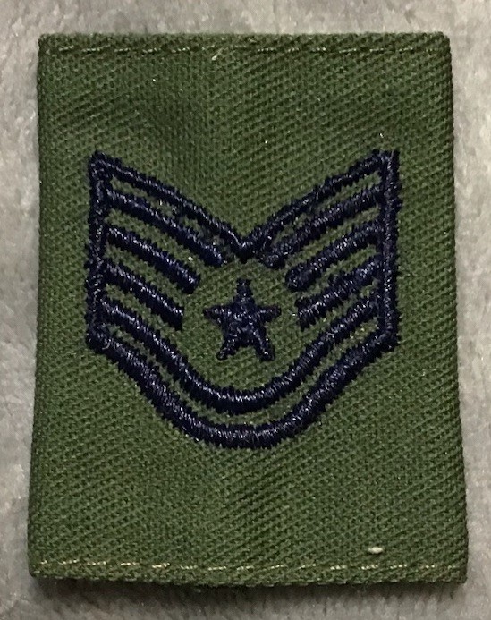 US Air Force Technical Sergeant TSGT Rank Insignia Olive Drab Green Fatigue Tab