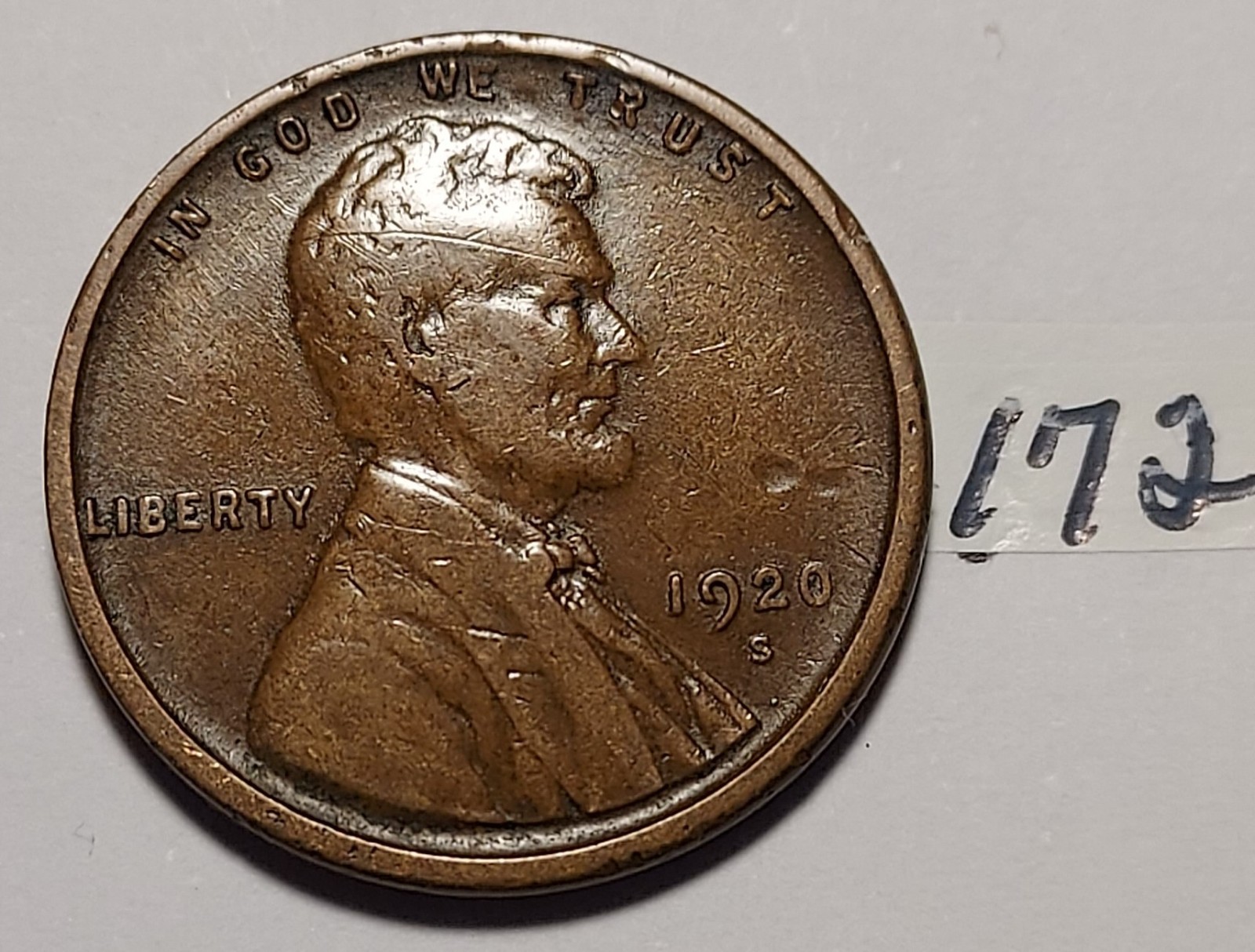 1920-S Lincoln Wheat Cent  Fine  #172