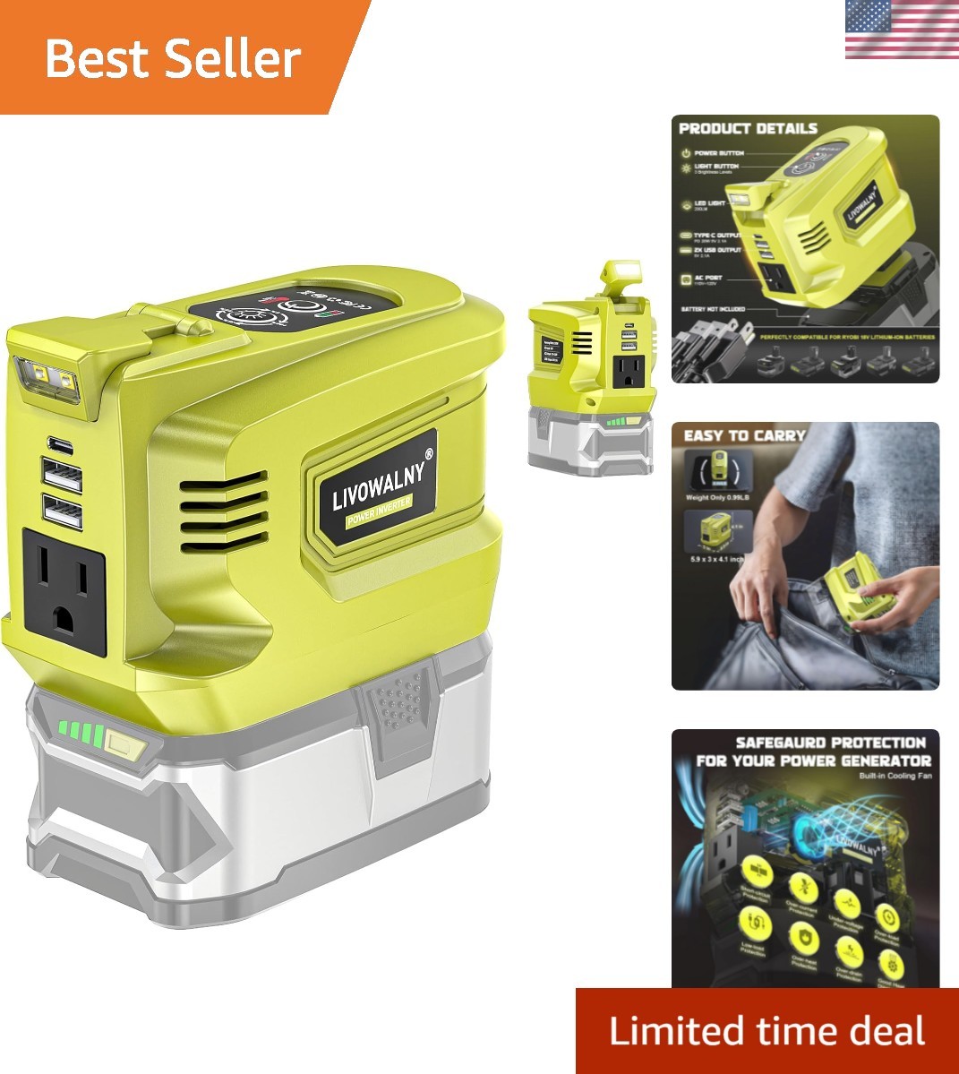 Reliable 250W Peak Power Inverter with Multiple Ports for Outdoor Usage