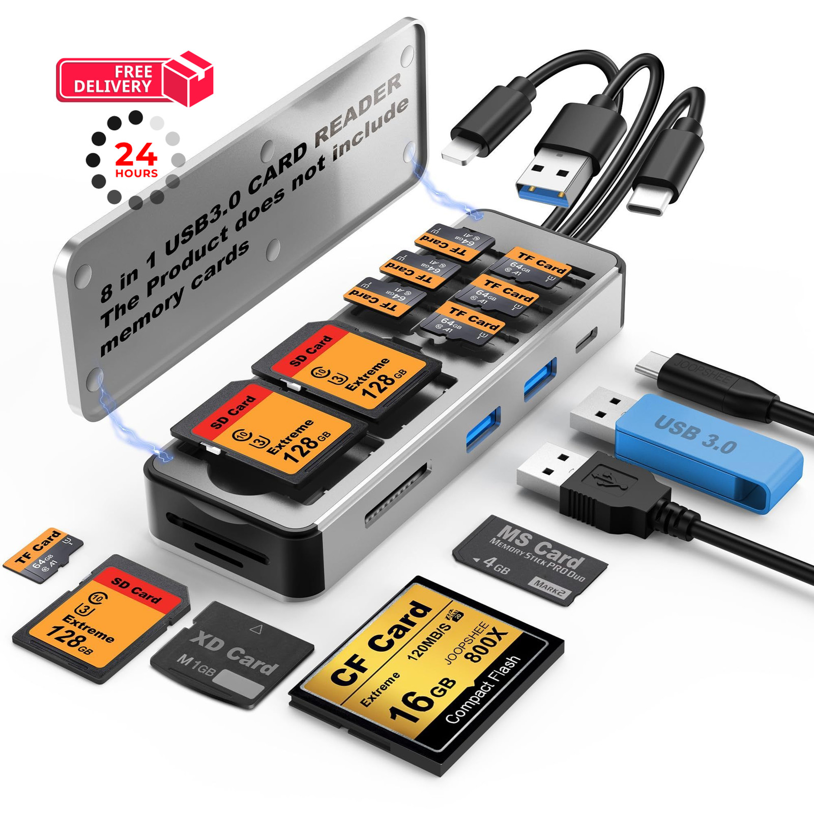 8in1 Multi SD Card Reader Adapter Aluminum with Storage 8 IN 1, DarkGrey
