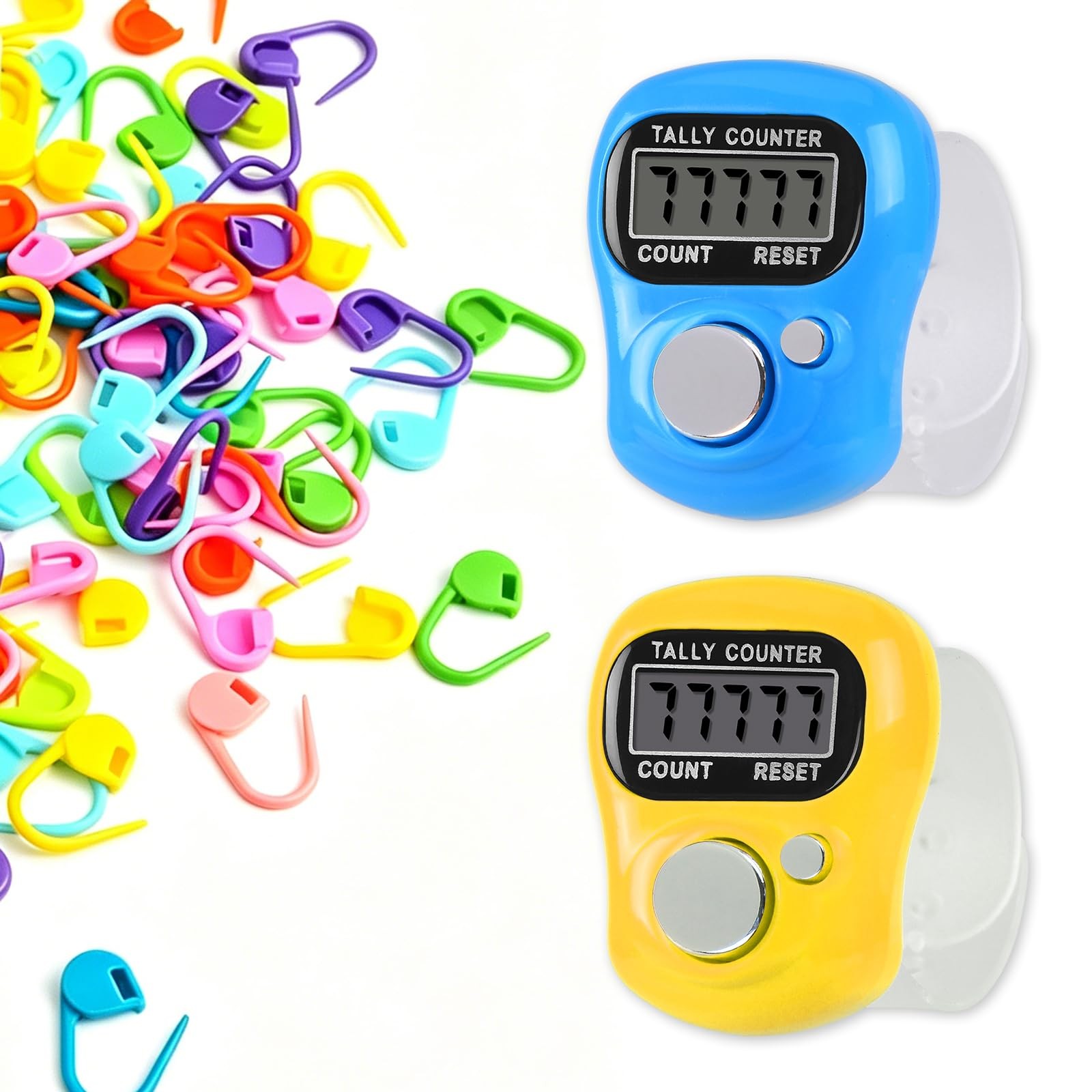 2 Pcs Tally Counters with Stitch Markers, Resettable LCD Digital Finger Counter