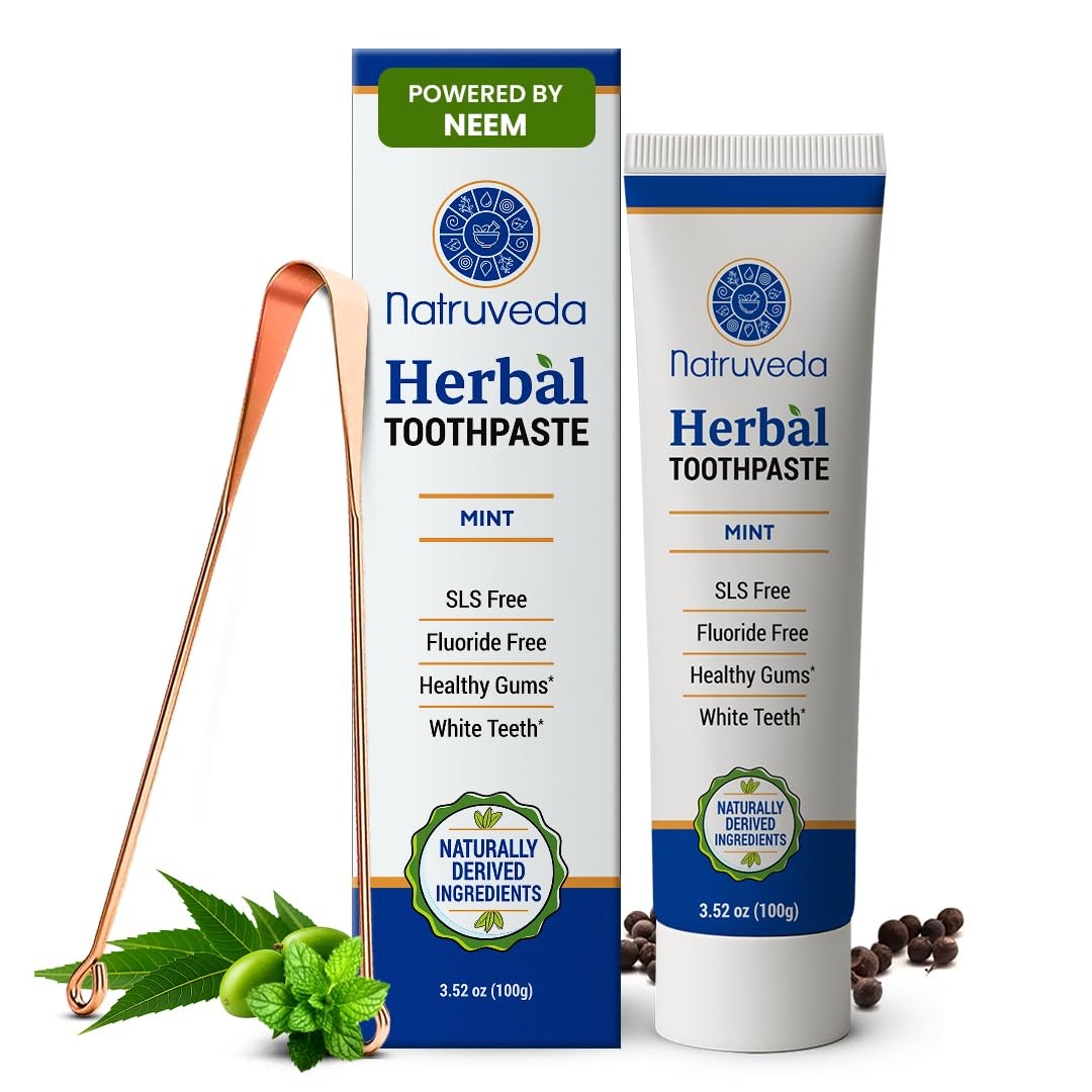 Natruveda Neem Herbal Toothpaste | Fluoride Free, SLS 3.53 Fl Oz (Pack of 1)
