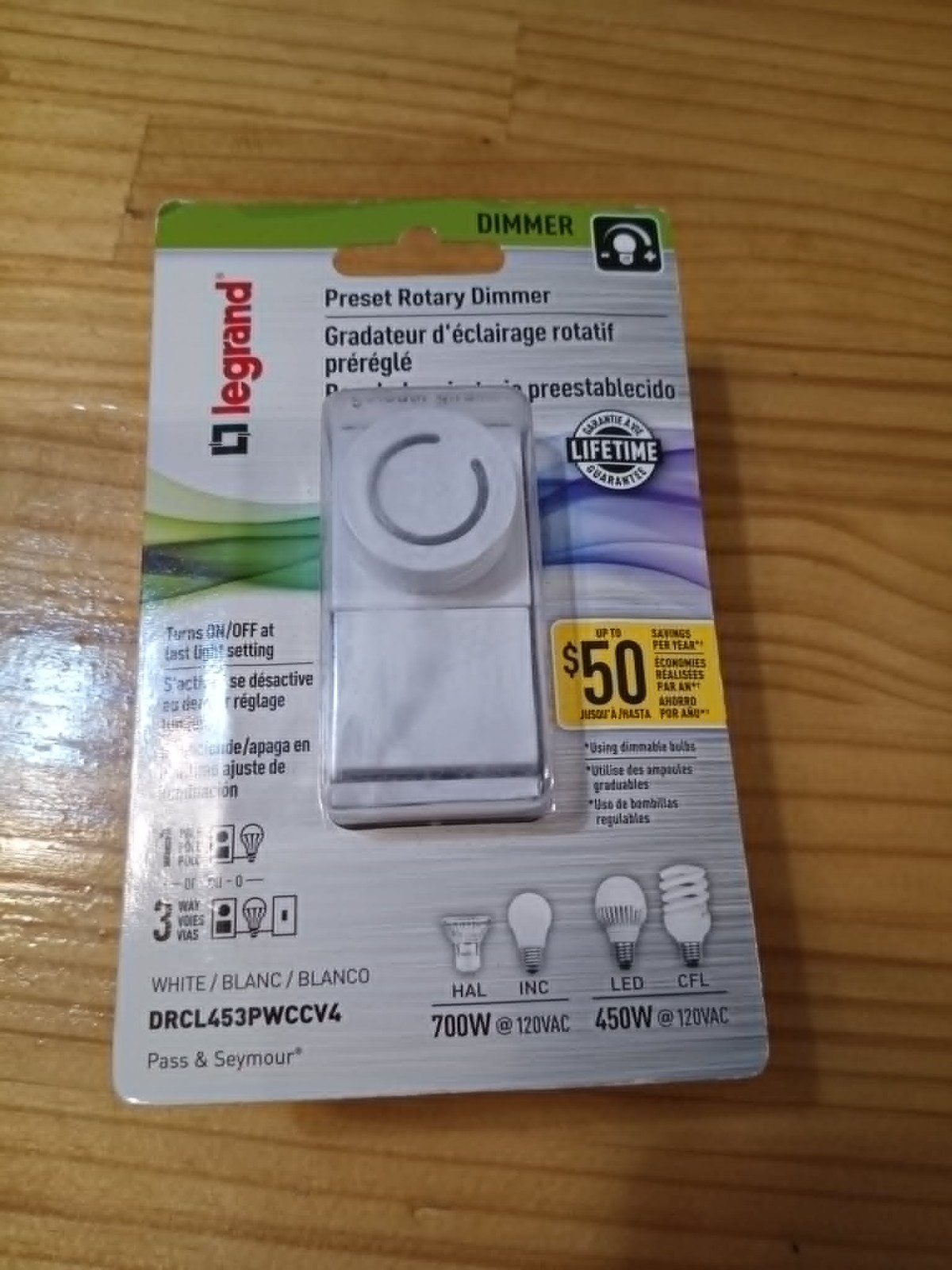 Legrand Preset Rotary Dimmer Switch DRCL453PWCCV4 White LED CFL Incandescent