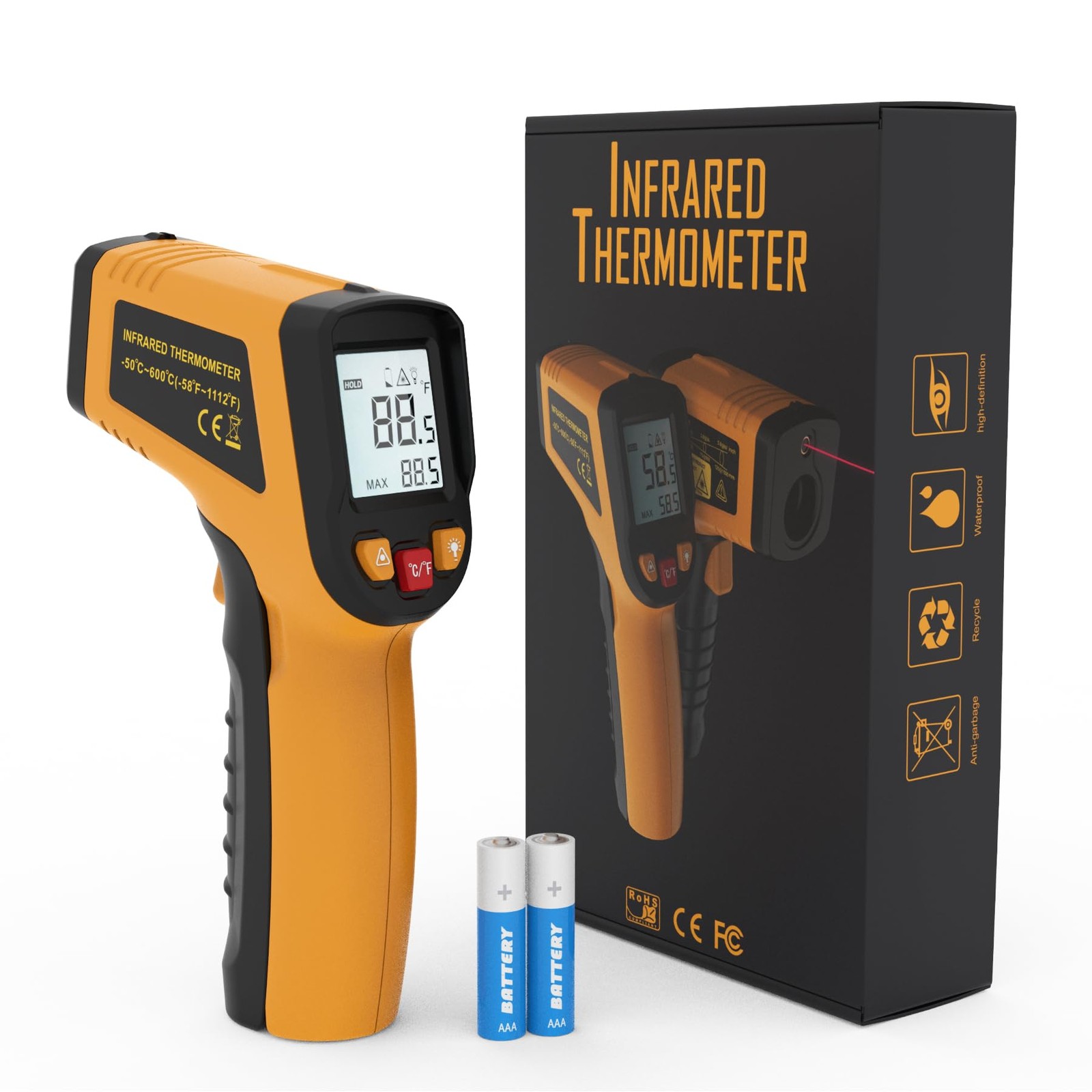 Infrared Thermometer Laser Temperature Gun, -58℉ to 1112℉, Single Laser Targe...