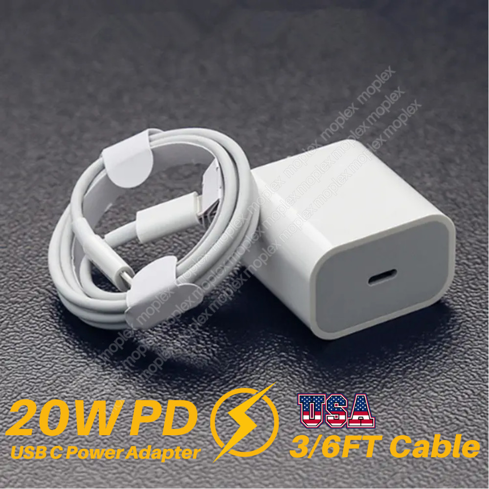For iPhone 8/XR/11/12/13/14 Fast Charger 20W PD Cable Power Adapter Type-C 3/6FT