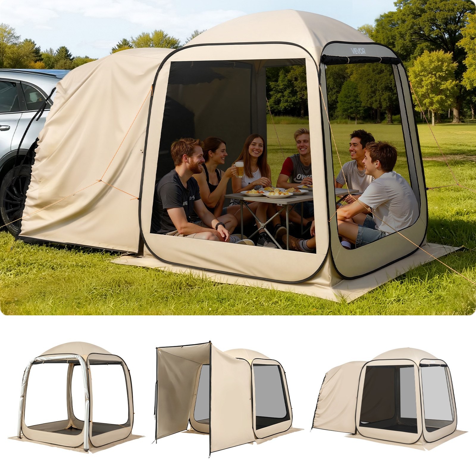 Screen House Tent, 6 x 6 ft, 4-6 Person Pop Up SUV Tailgate Tent, Portable Scree