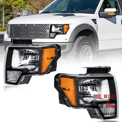 Headlights for Ford F150 Pickup F-150 2010 2011 2012 2013 2009-2014 Amber/Black