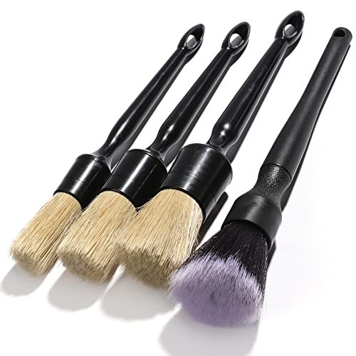Car Detailing Brush Soft Boars Hair, 4PCS Auto Detail Dust Brushes, Perfect
