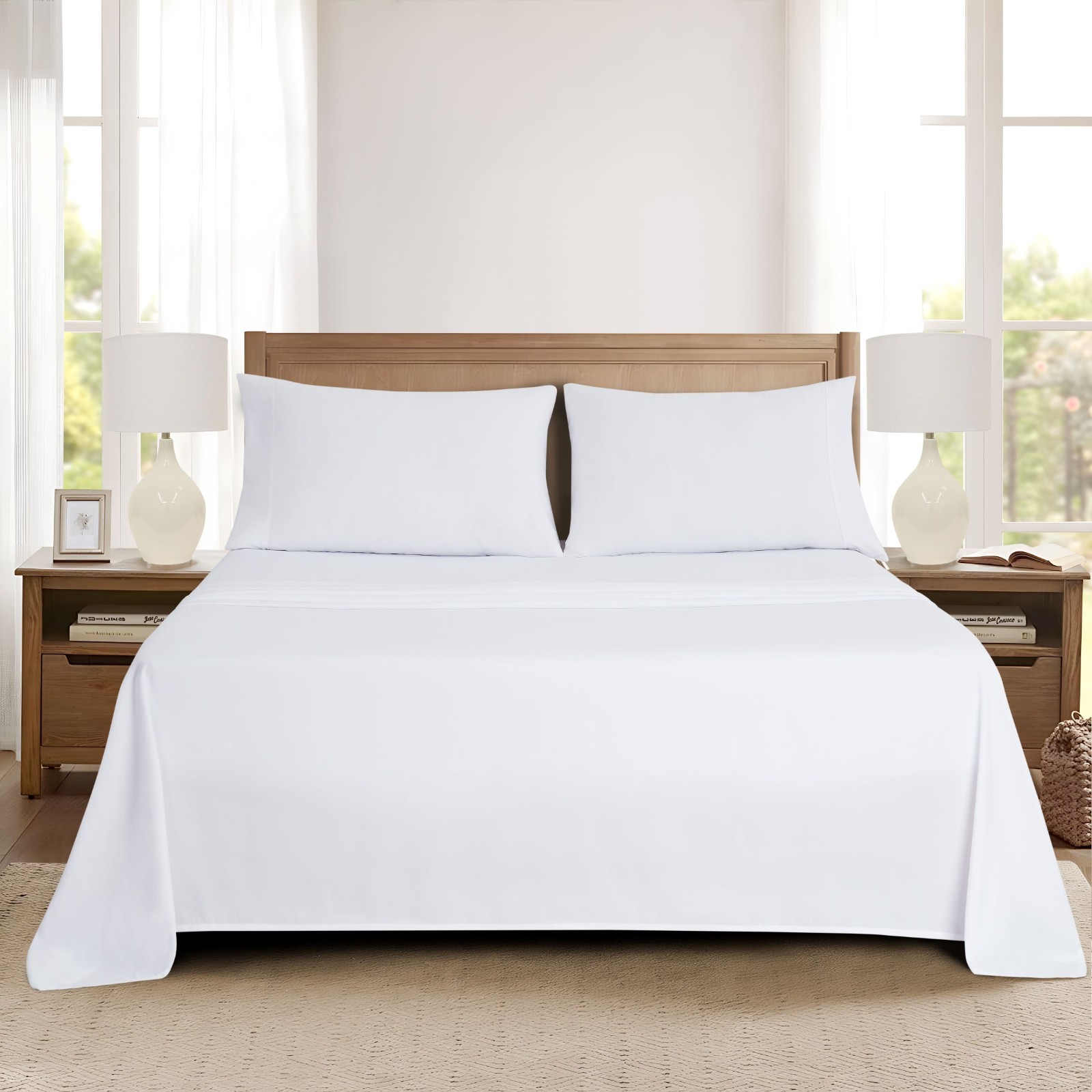 Mainstays Queen Sheet Set Arctic White 4pc Super Soft Microfiber 15" Deep Pocket