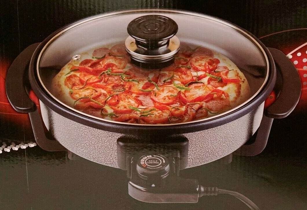 Parini 12" Non-Stick Electric Pizza Cooker, Variable Temps, Cool-Touch Handle