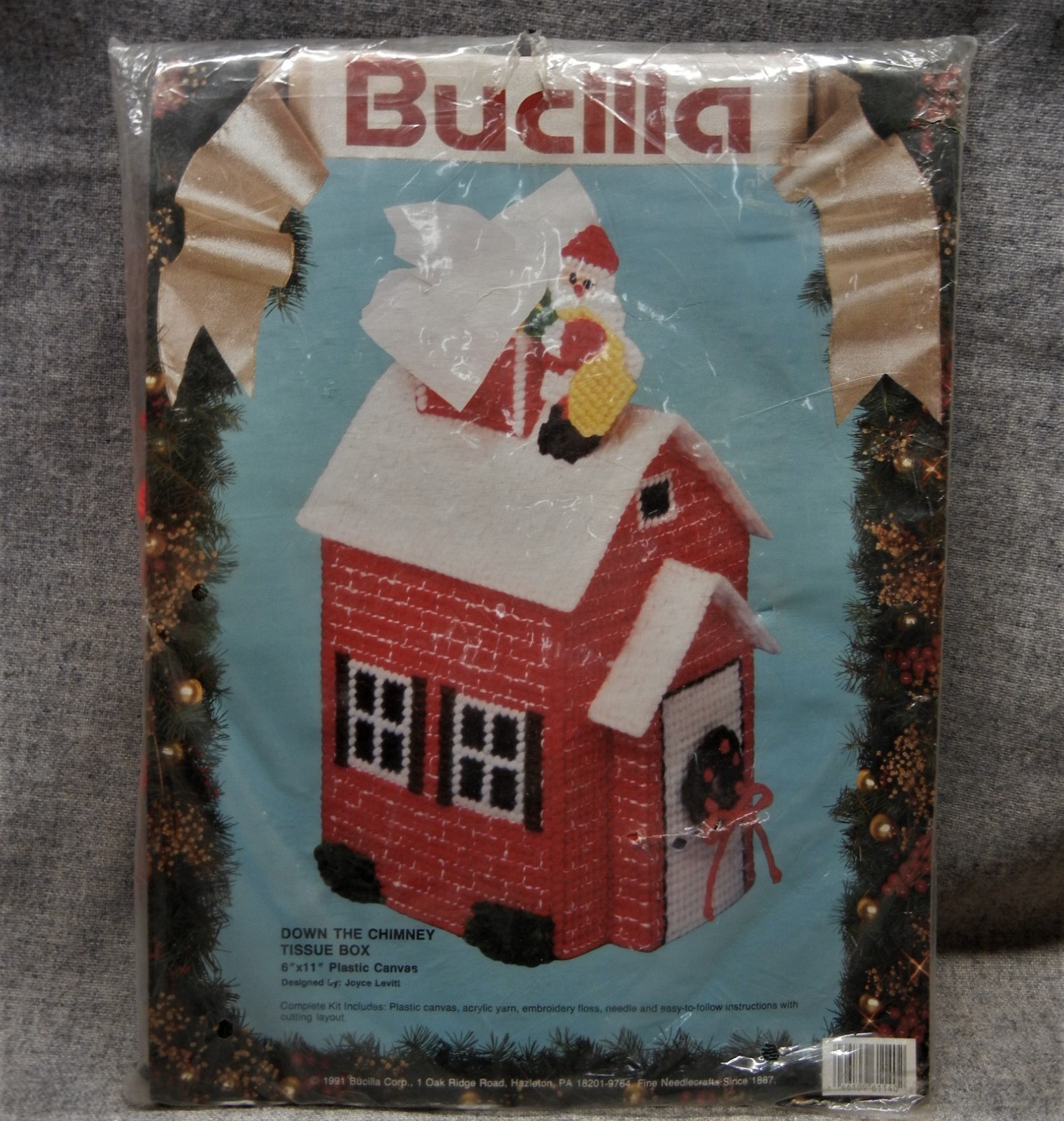 Down the Chimney Tissue Box Plastic Canvas Kit Bucilla Santa Christmas Craft