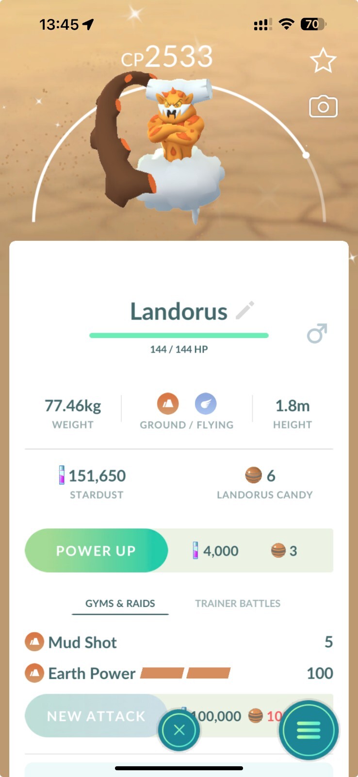 Shiny Landorus 80kStardust -MlNl P T C - Read Description