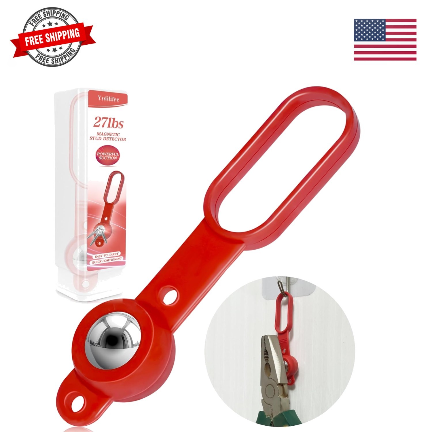 Magnetic Stud Finder with 27 Pounds of Pull Power, No Batteries Required Wall...