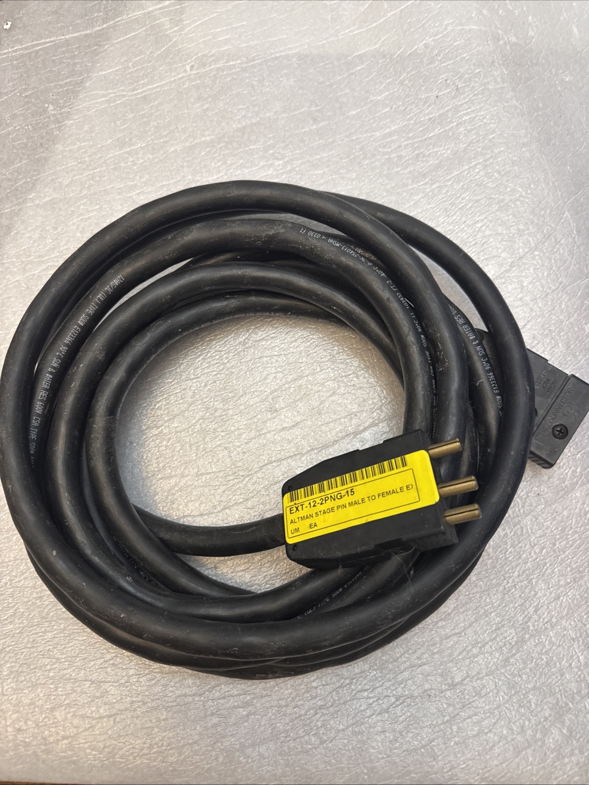Altman Extension Cable, 2- Stage Pin Plus Ground, 20 Amps - 15' NEW