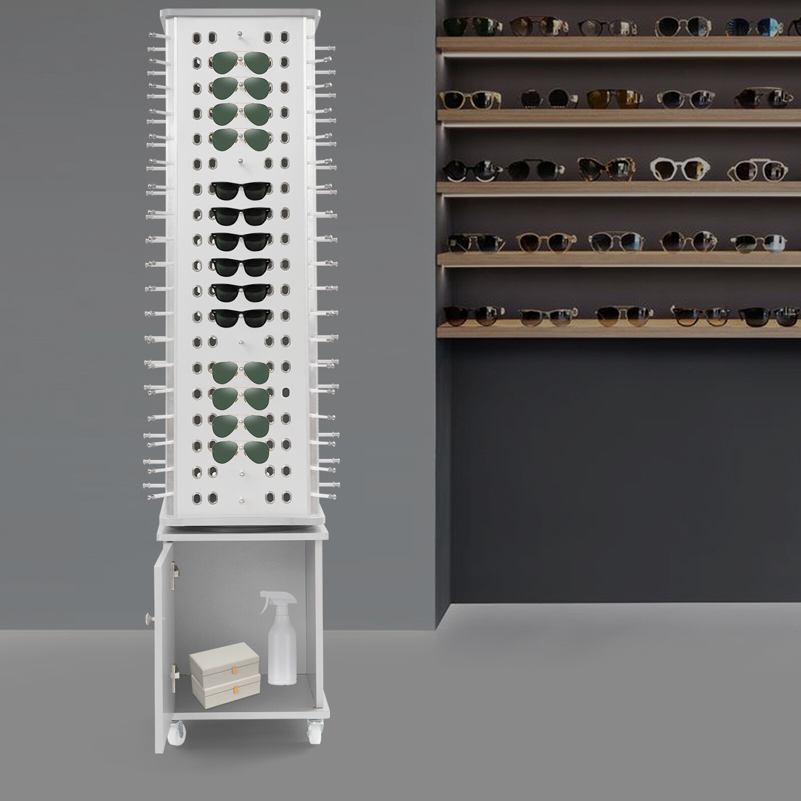 152pcs Eyeglass Display Stand with Box Floor Stand 4 Sides Holder Sunglass Rack