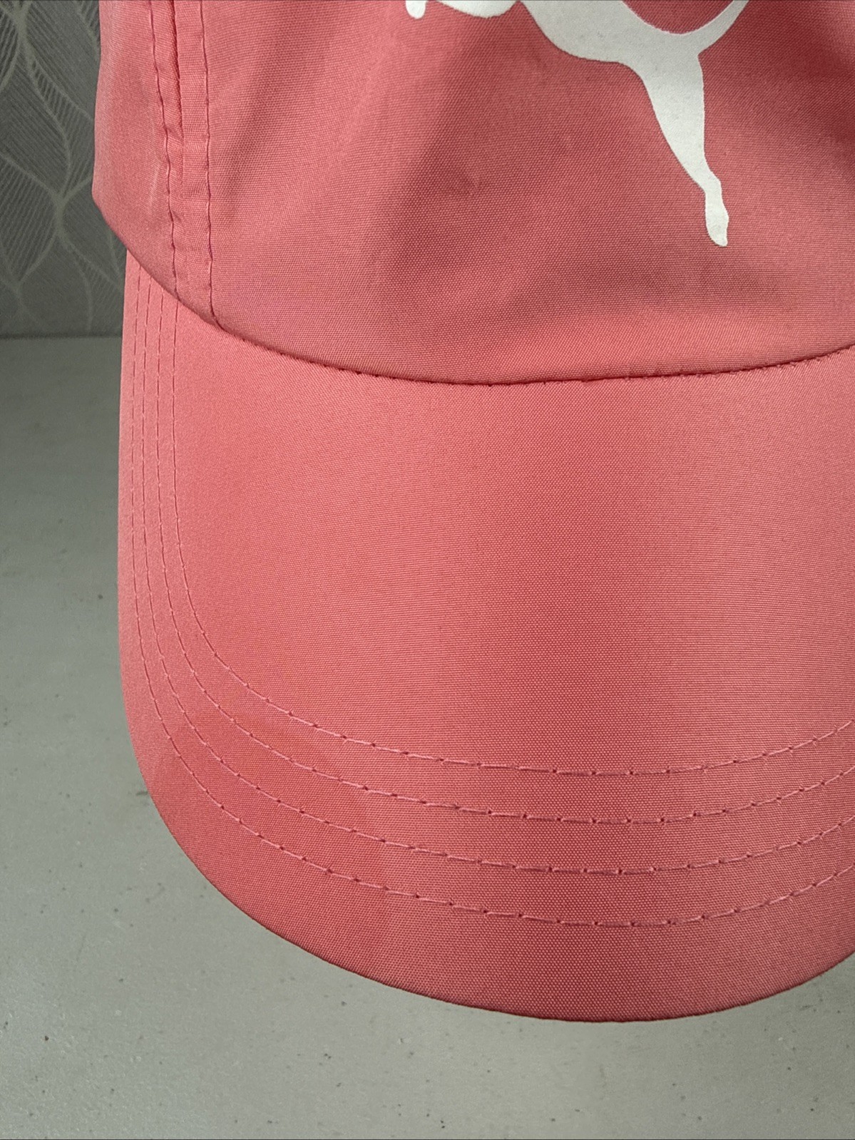 Puma in White on Pink Peach Lite Wt 5 Panel Runners Hat Cap Hook Loop