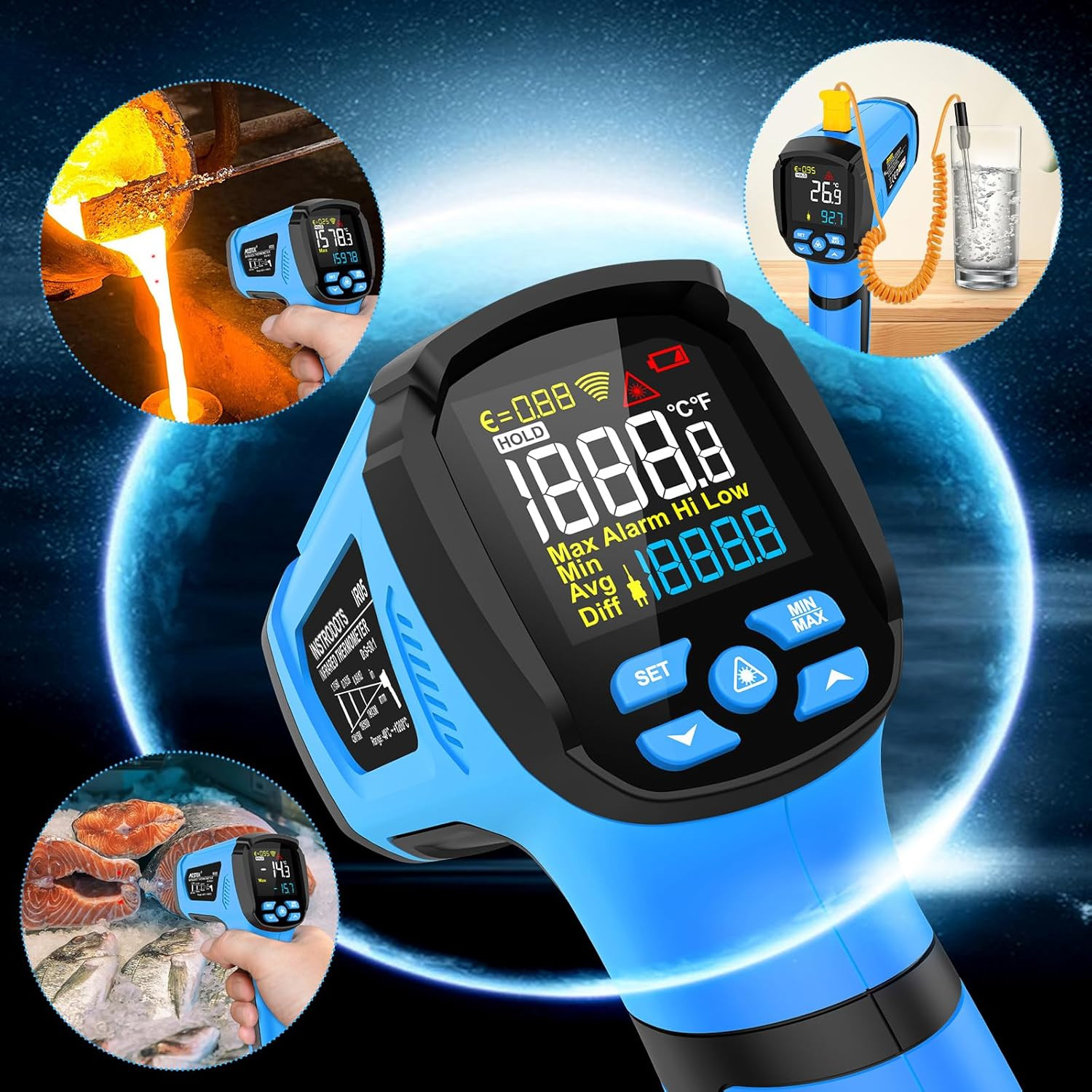 Infrared Thermometer Temperature Gun, -40℉ to 2192℉ Dual Laser High Temp Thermom