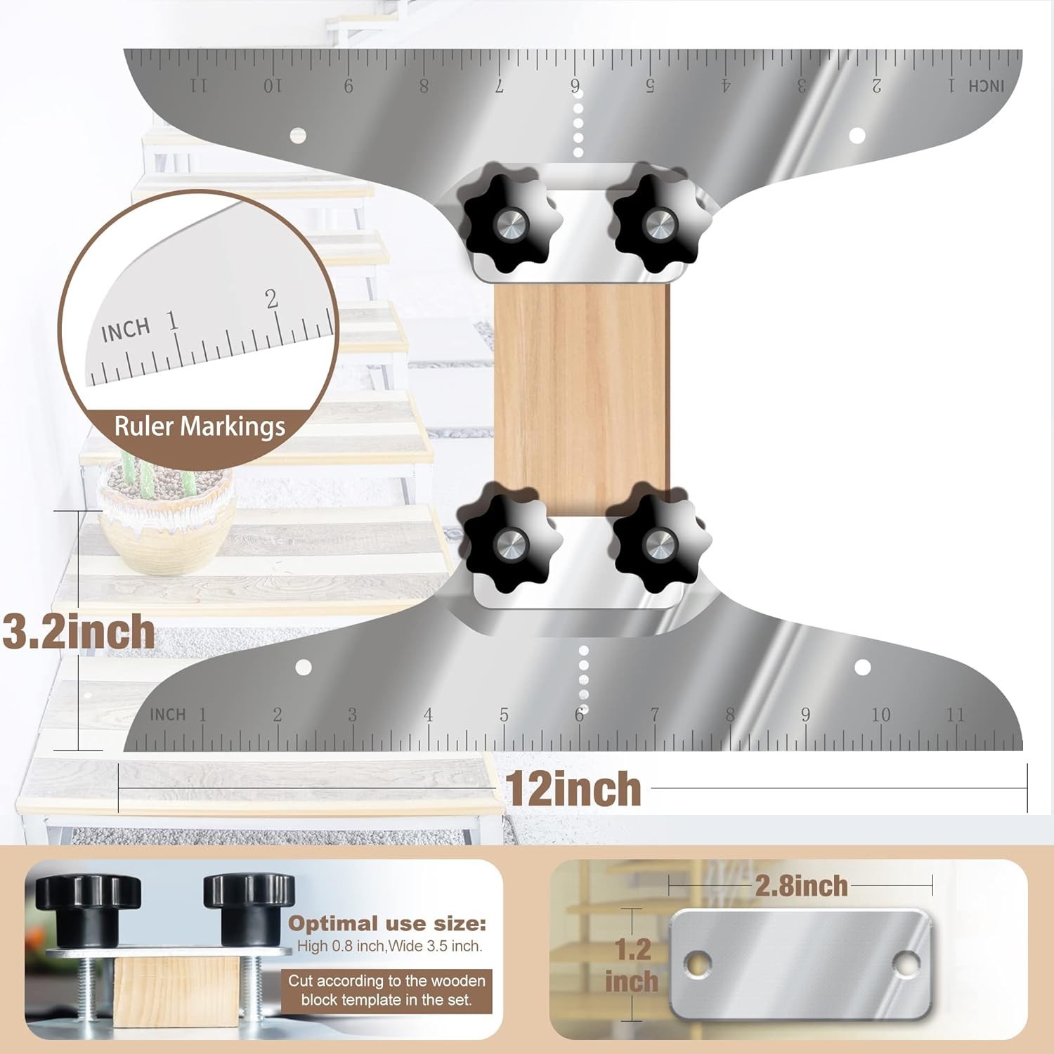 Stair Tread Template Tool Set Adjustable Measuring Jig w Level Tape