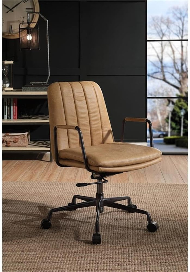 Eclarn Leather Adjustable Height Swivel Office Chair in Brown