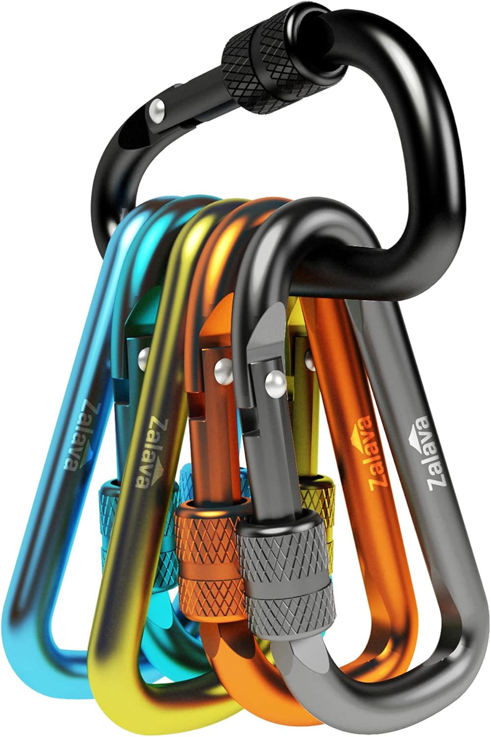 6Pcs 2”D-Clip Durable Locking Carabiner Keychain Clip with Hook