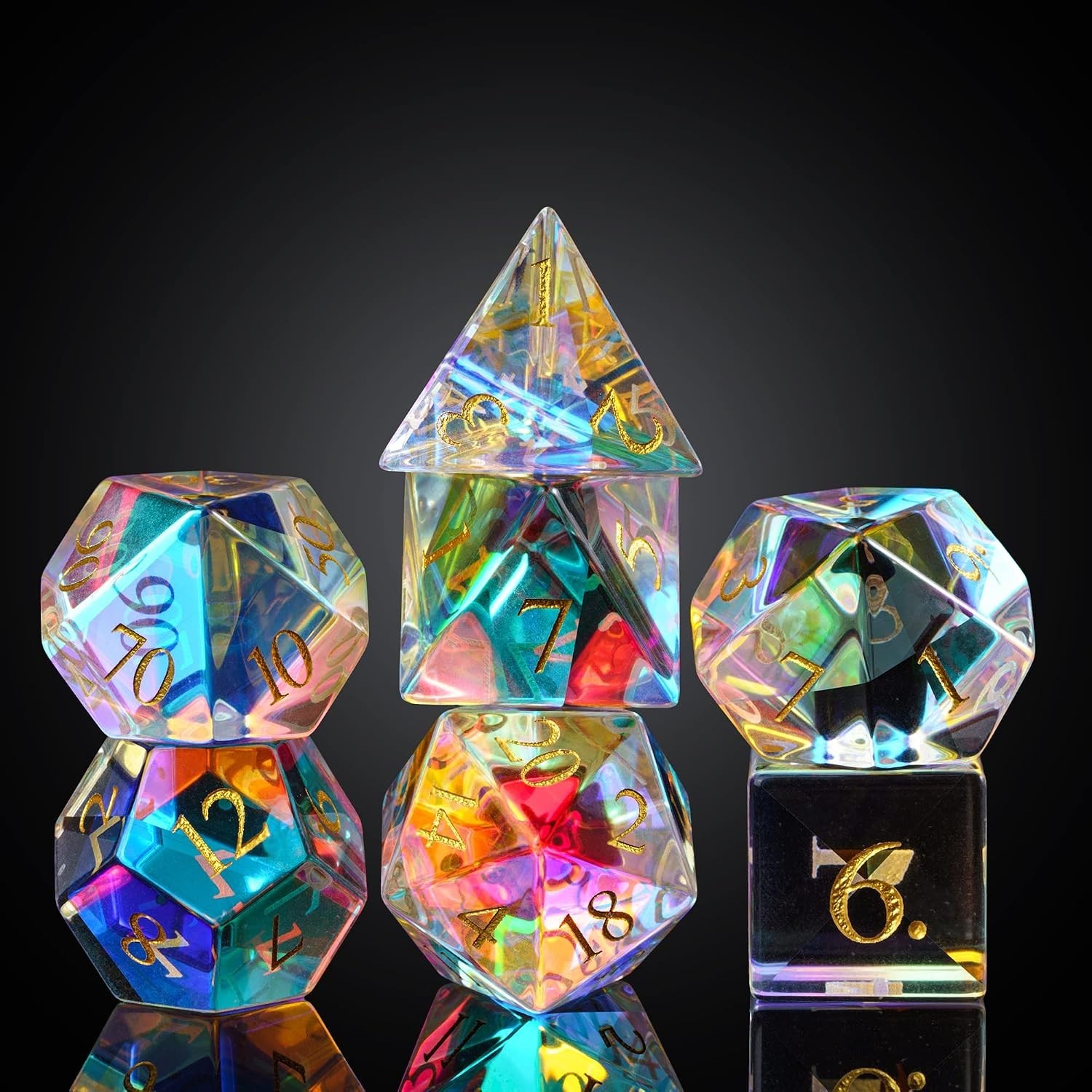 DND Dice Set in Gift Box - Rainbow Glass