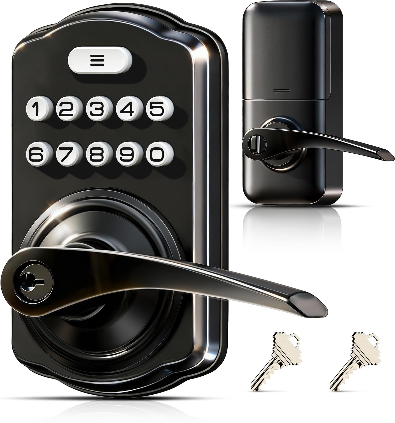 Keypad Door Lock with Handle, Keyless Entry for Front Door & Bedroom, Electro...